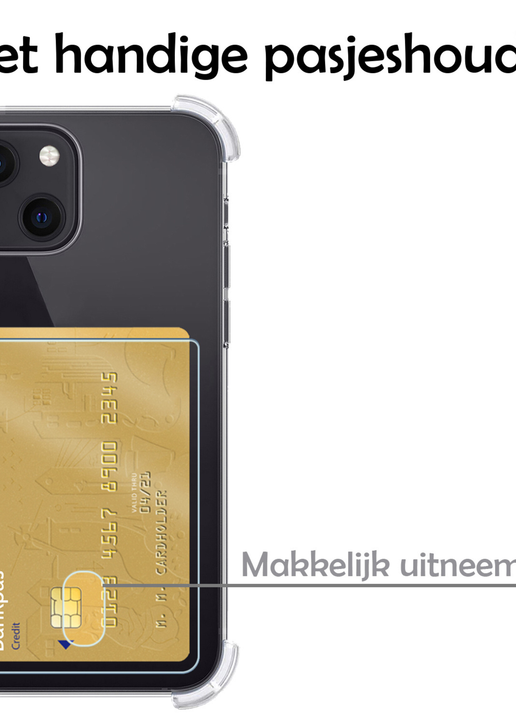 LUQ Hoesje Geschikt voor iPhone 13 Hoesje Case Pashouder Cover Siliconen Met 2x Screenprotector - Hoes Geschikt voor iPhone 13 Hoesje Met Kaarthouder- Transparant