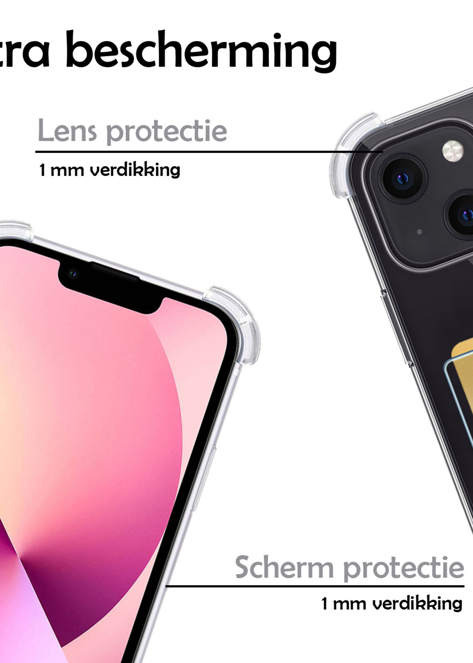 LUQ Hoesje Geschikt voor iPhone 13 Hoesje Case Pashouder Cover Siliconen Met 2x Screenprotector - Hoes Geschikt voor iPhone 13 Hoesje Met Kaarthouder- Transparant