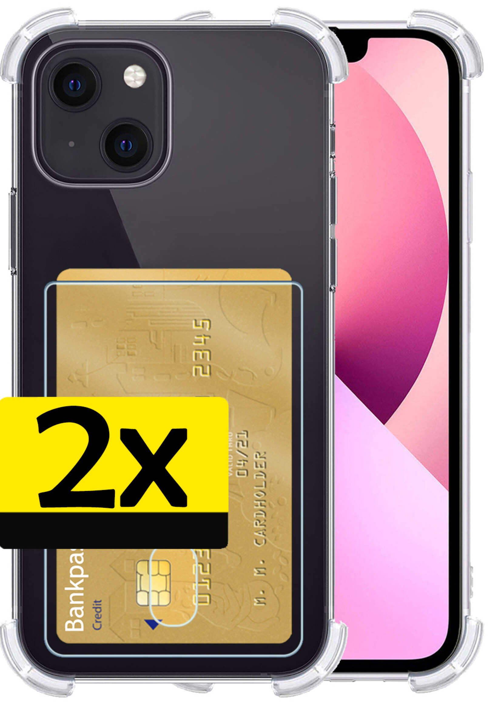 LUQ Hoesje Geschikt voor iPhone 13 Hoesje Case Pashouder Cover Siliconen - Hoes Geschikt voor iPhone 13 Hoesje Met Kaarthouder - Transparant - 2 Stuks