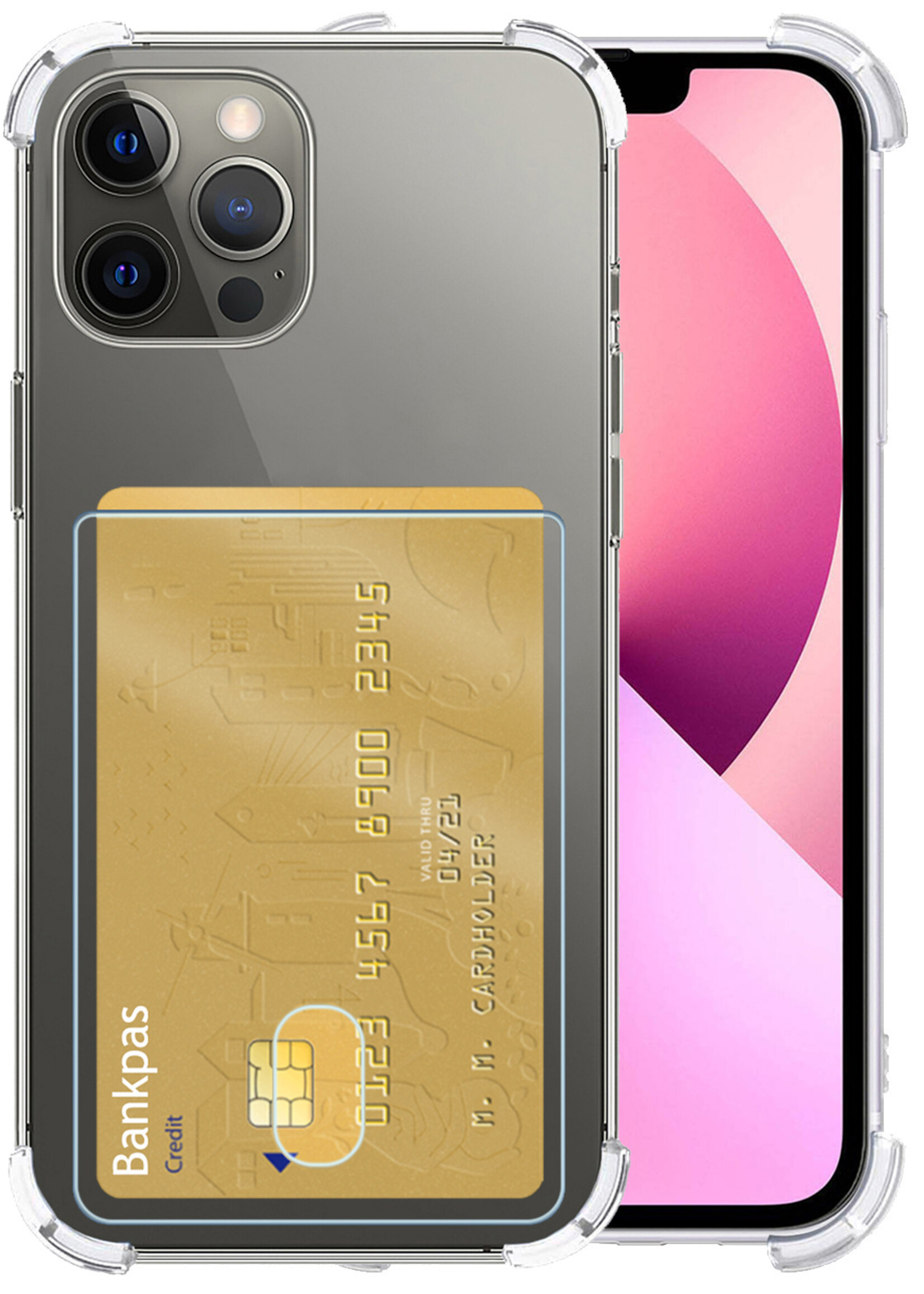 LUQ Hoesje Geschikt voor iPhone 13 Pro Max Hoesje Case Pashouder Cover Siliconen - Hoes Geschikt voor iPhone 13 Pro Max Hoesje Met Kaarthouder - Transparant