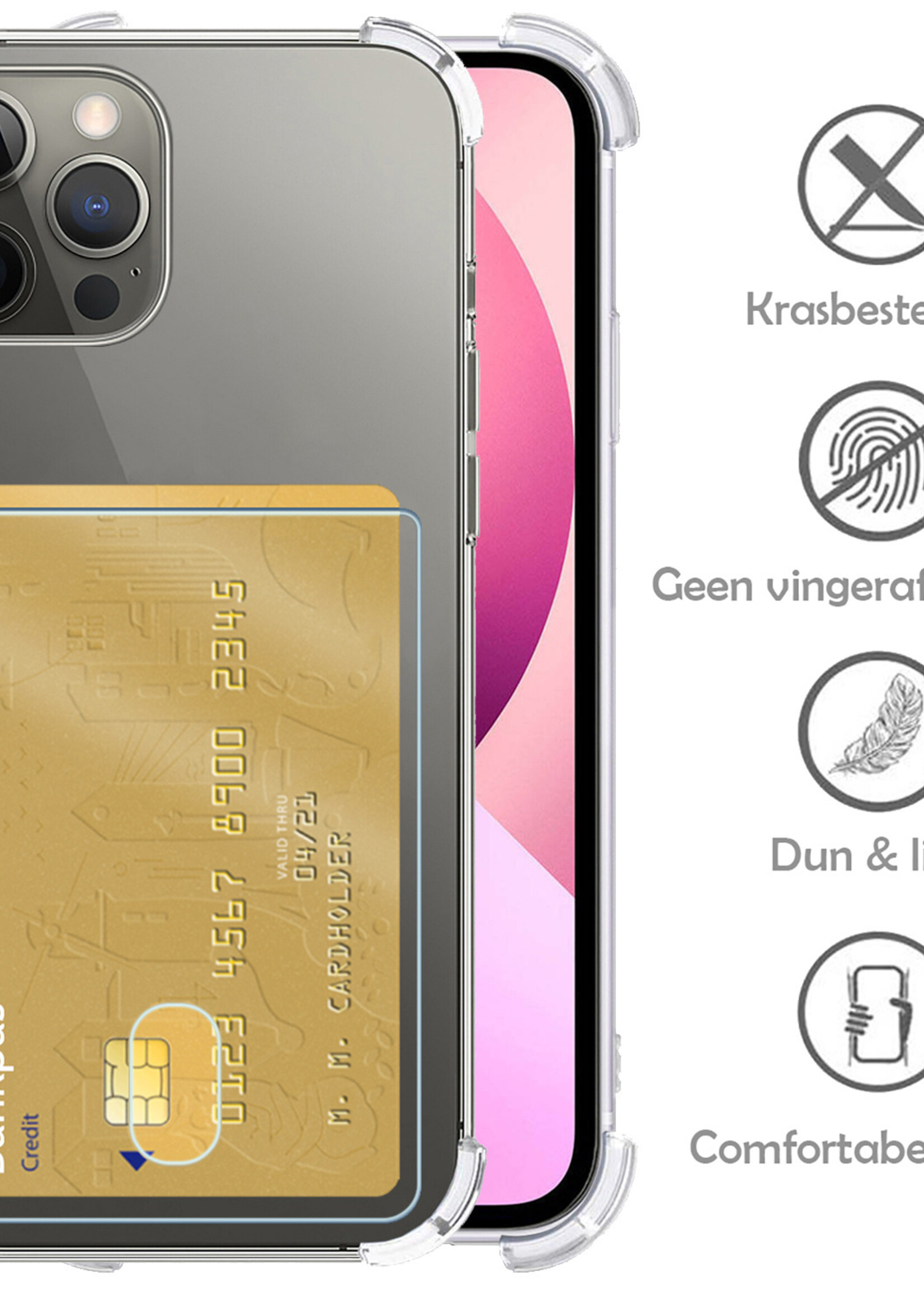 LUQ Hoesje Geschikt voor iPhone 13 Pro Max Hoesje Case Pashouder Cover Siliconen - Hoes Geschikt voor iPhone 13 Pro Max Hoesje Met Kaarthouder - Transparant