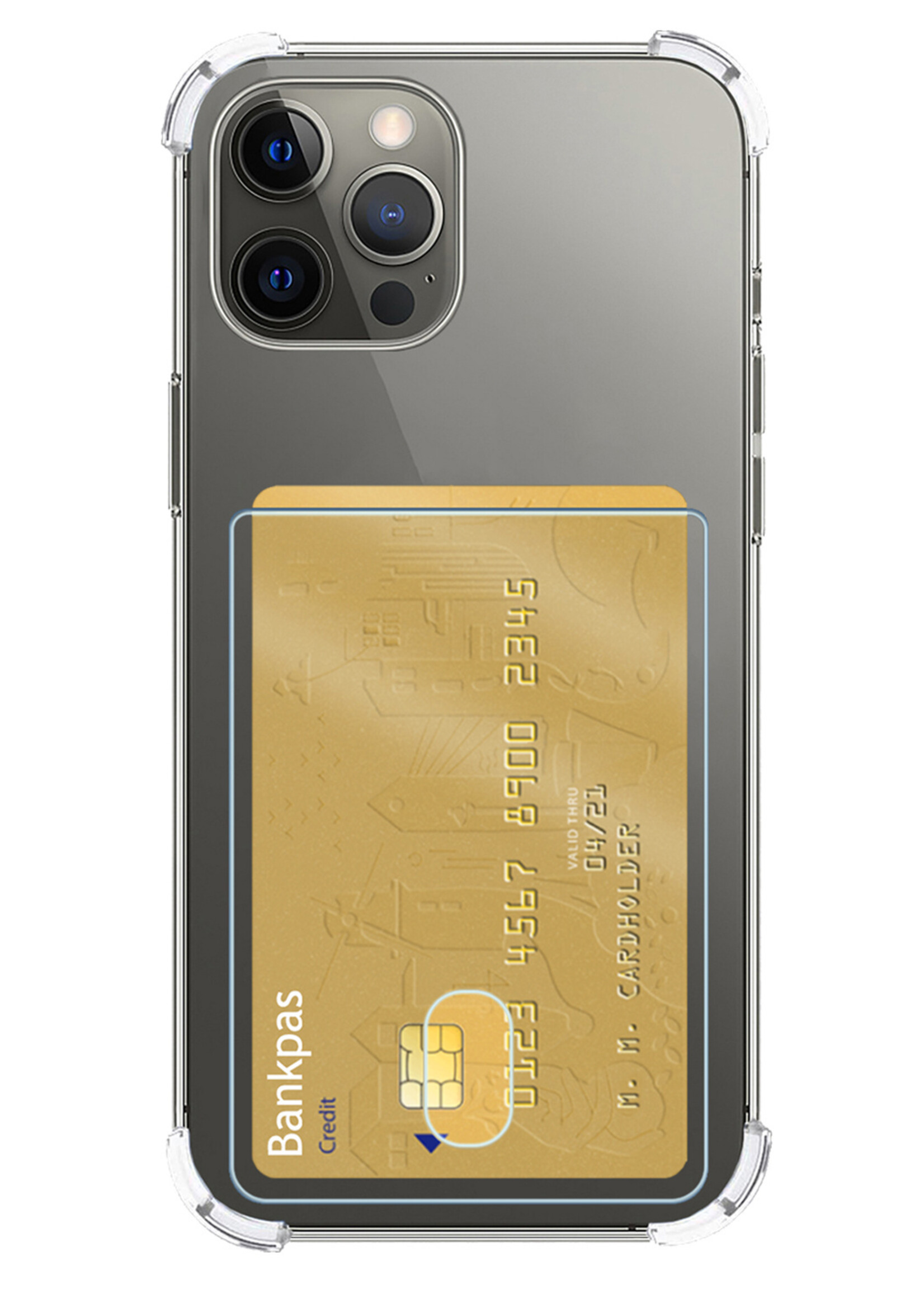 LUQ Hoesje Geschikt voor iPhone 13 Pro Max Hoesje Case Pashouder Cover Siliconen - Hoes Geschikt voor iPhone 13 Pro Max Hoesje Met Kaarthouder - Transparant