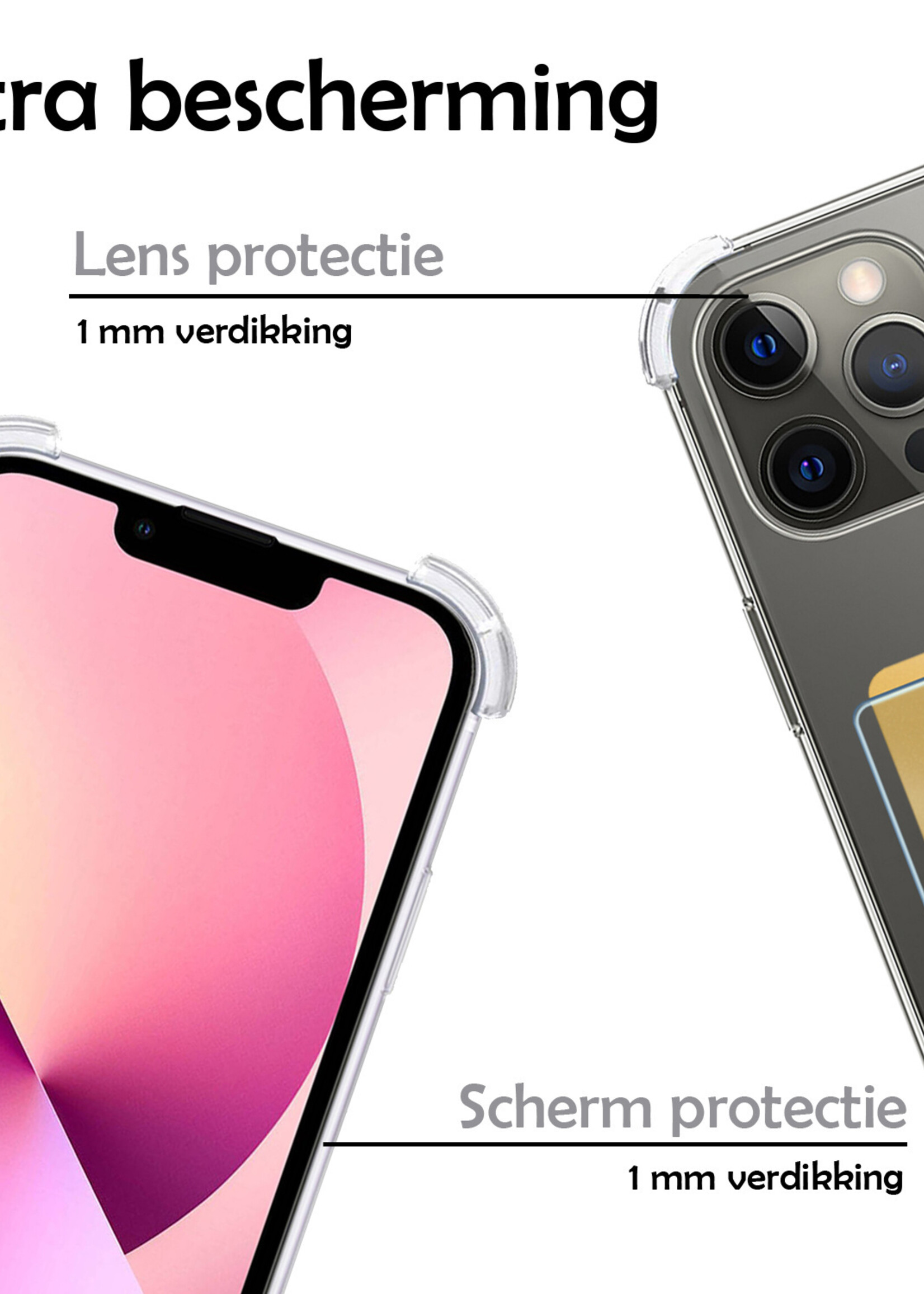 LUQ Hoesje Geschikt voor iPhone 13 Pro Max Hoesje Case Pashouder Cover Siliconen Met Screenprotector - Hoes Geschikt voor iPhone 13 Pro Max Hoesje Met Kaarthouder- Transparant