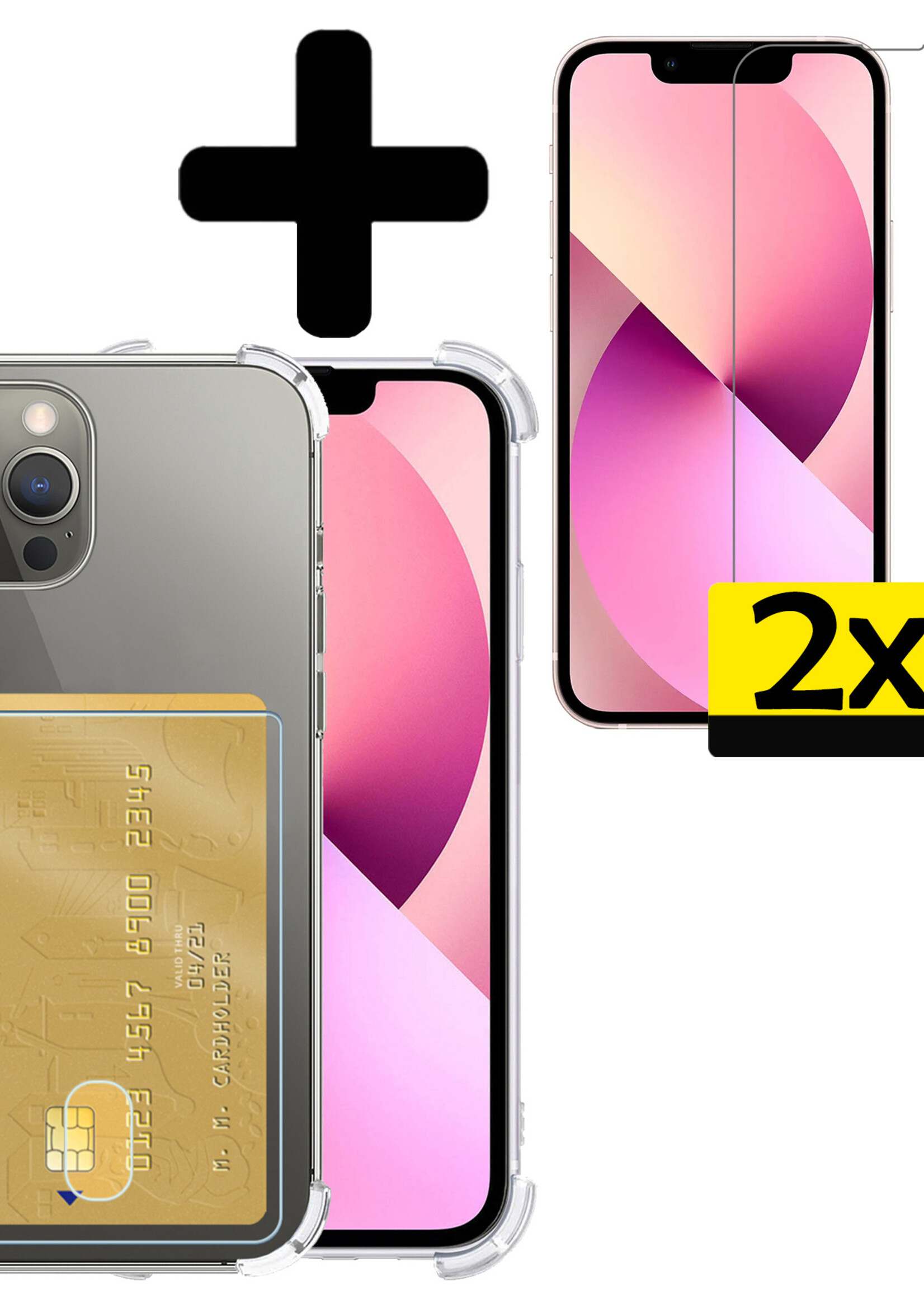 LUQ Hoesje Geschikt voor iPhone 13 Pro Max Hoesje Case Pashouder Cover Siliconen Met 2x Screenprotector - Hoes Geschikt voor iPhone 13 Pro Max Hoesje Met Kaarthouder- Transparant