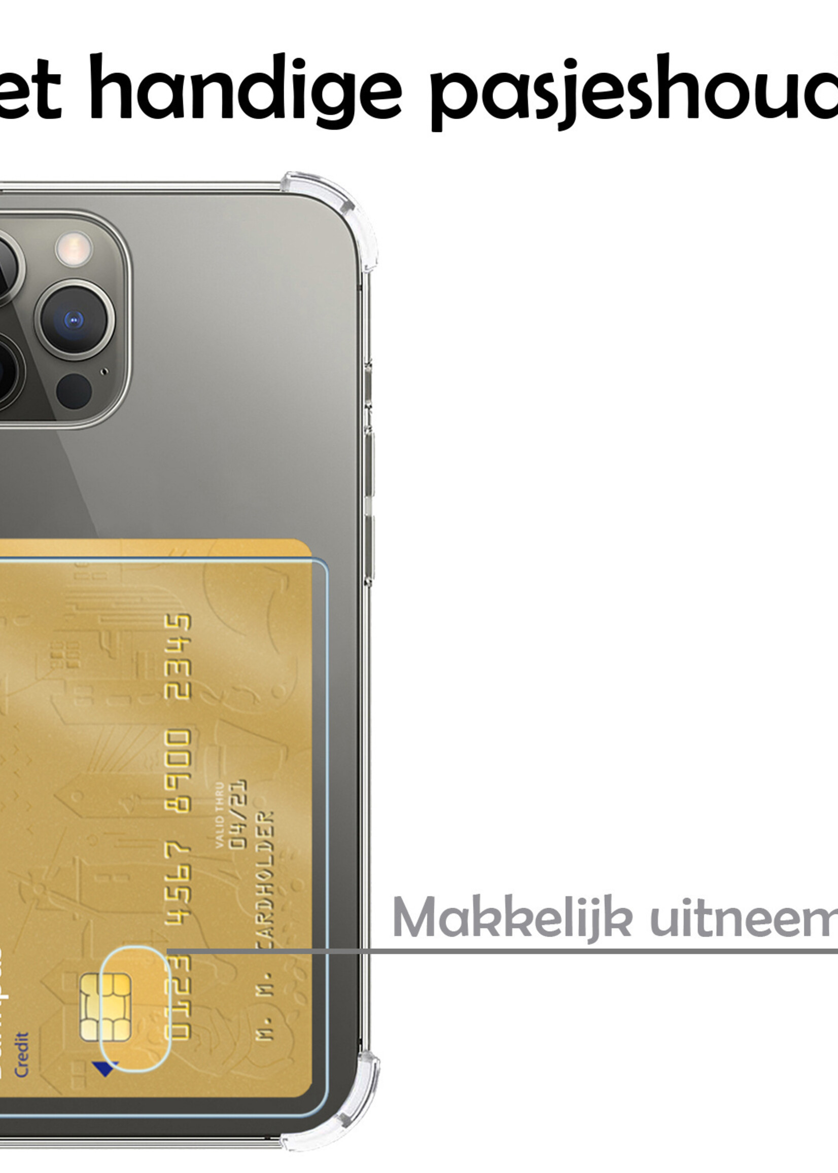 LUQ Hoesje Geschikt voor iPhone 13 Pro Max Hoesje Case Pashouder Cover Siliconen Met 2x Screenprotector - Hoes Geschikt voor iPhone 13 Pro Max Hoesje Met Kaarthouder- Transparant