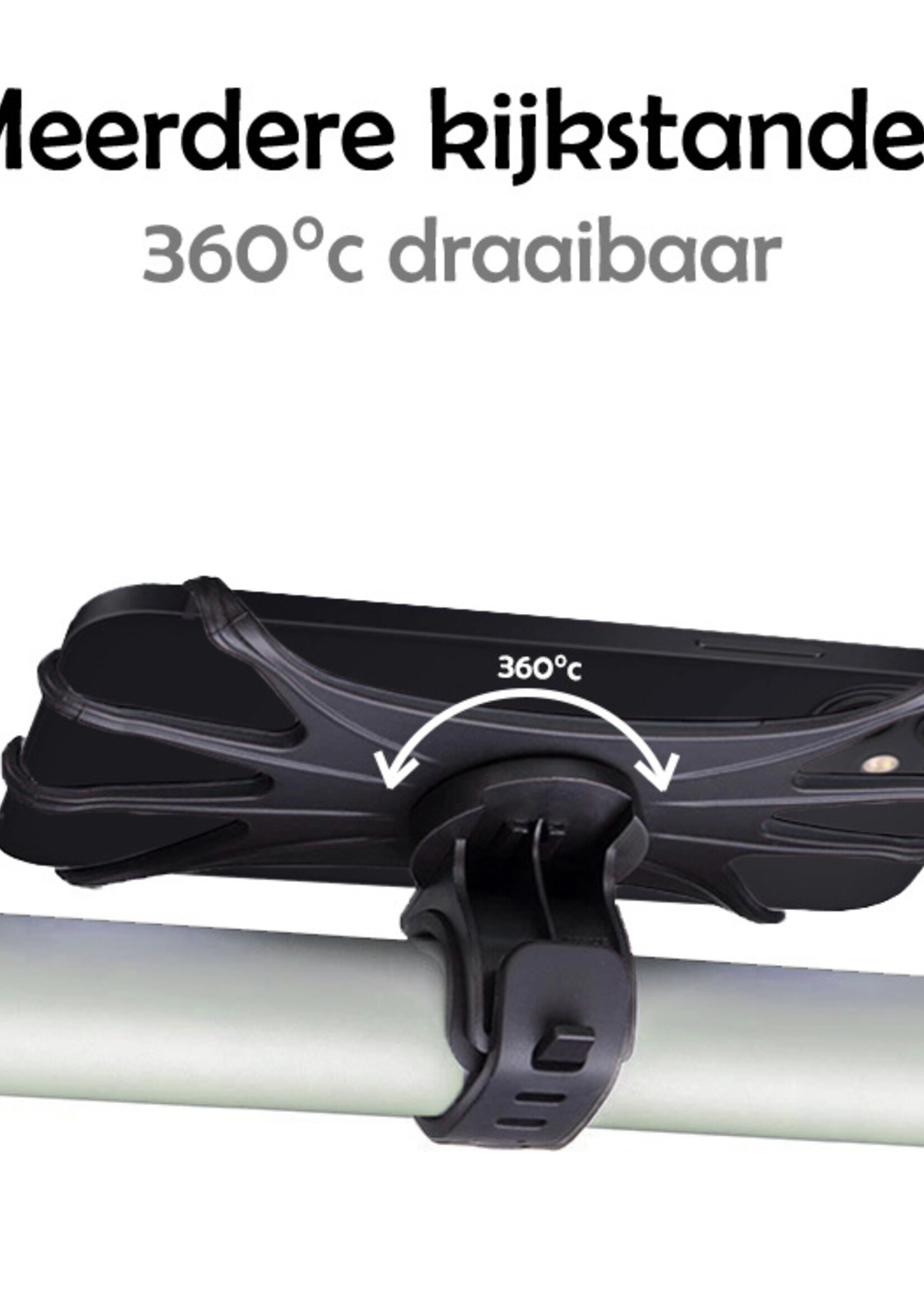 LUQ Telefoonhouder Fiets Universeel - Fiets Telefoonhouder Scooter En Buggy - 360 Draaibaar Telefoon Houder Fiets Siliconen - Zwart