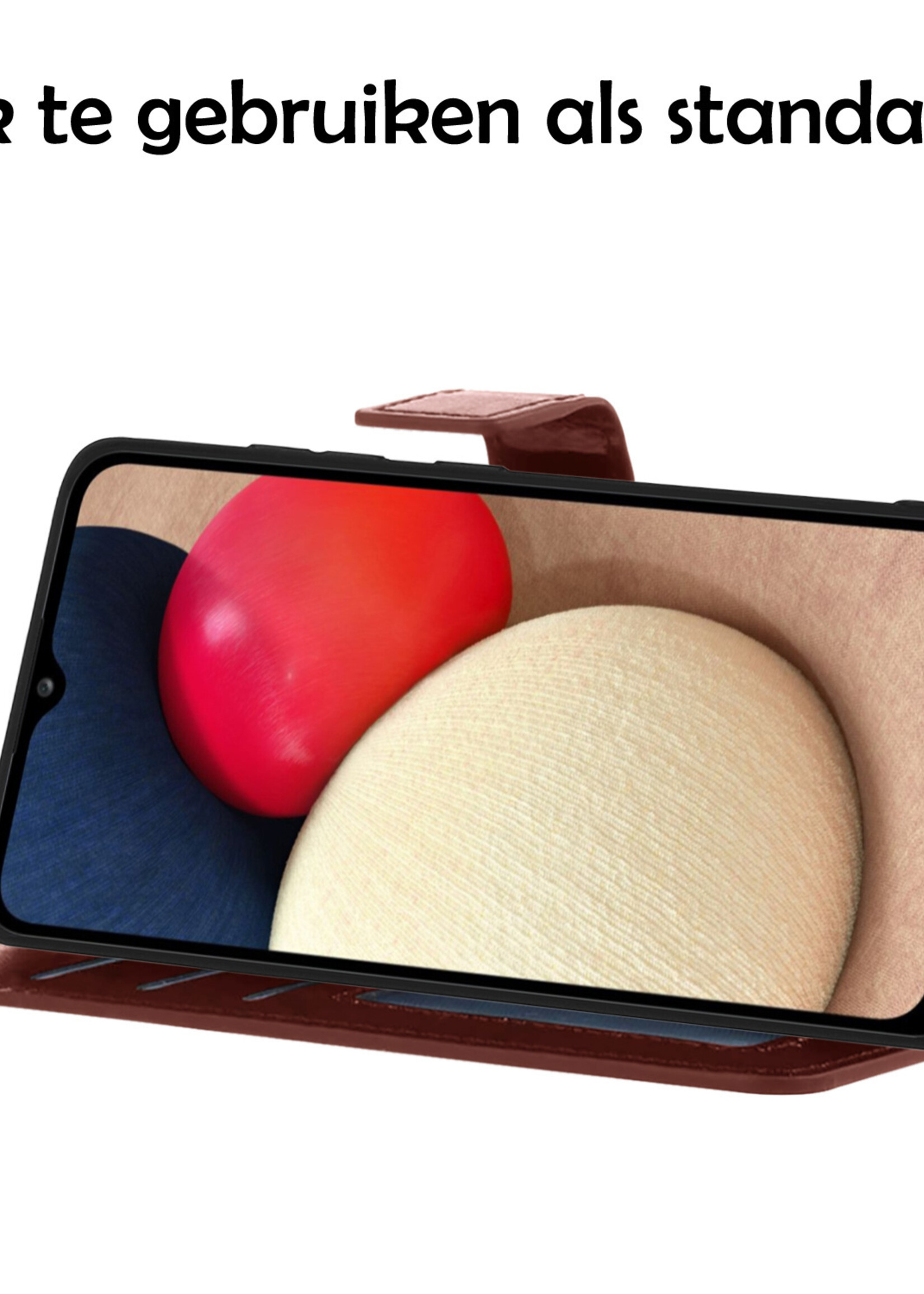 LUQ Hoesje Geschikt voor Samsung A02s Hoesje Book Case Hoes Wallet Cover Met Screenprotector - Hoes Geschikt voor Samsung Galaxy A02s Hoesje Bookcase Hoes - Bruin