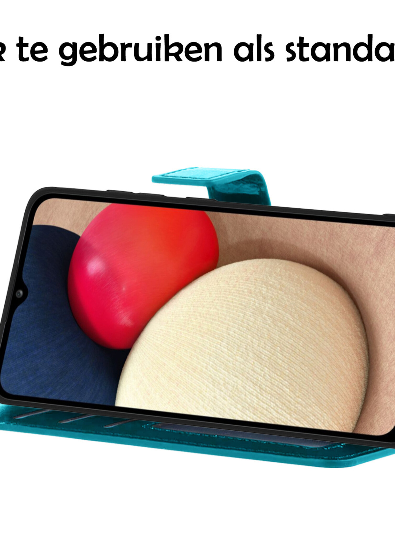 LUQ Hoesje Geschikt voor Samsung A02s Hoesje Book Case Hoes Wallet Cover Met Screenprotector - Hoes Geschikt voor Samsung Galaxy A02s Hoesje Bookcase Hoes - Turquoise