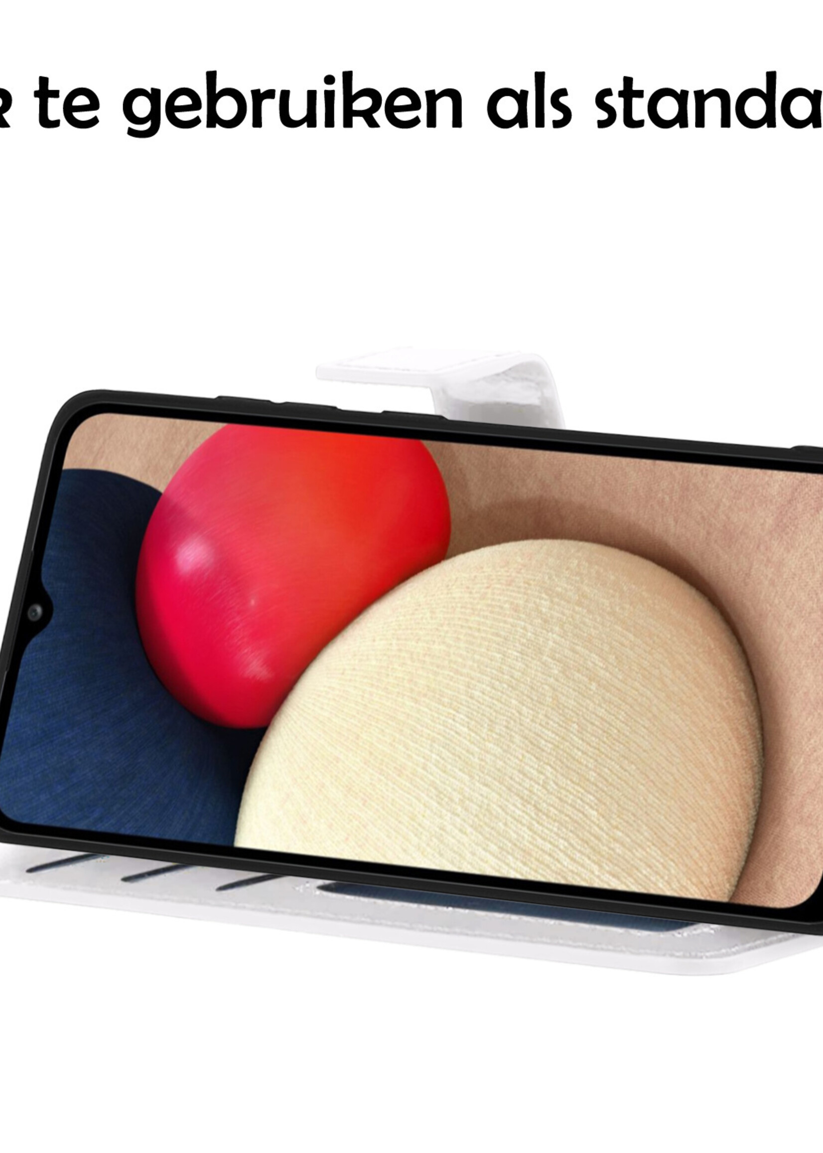 LUQ Hoesje Geschikt voor Samsung A02s Hoesje Book Case Hoes Wallet Cover Met Screenprotector - Hoes Geschikt voor Samsung Galaxy A02s Hoesje Bookcase Hoes - Wit