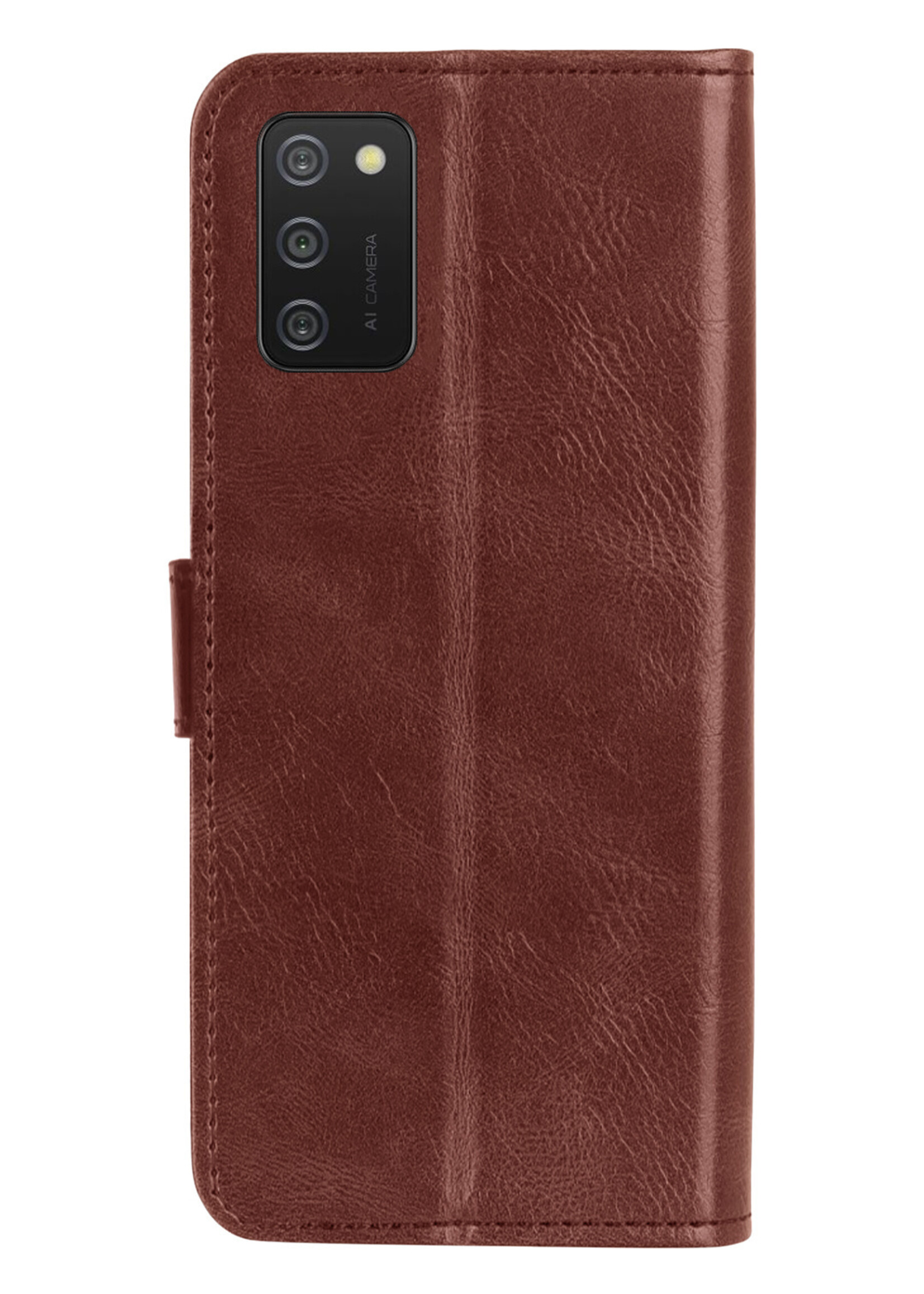 LUQ Hoesje Geschikt voor Samsung A02s Hoesje Book Case Hoes Wallet Cover Met 2x Screenprotector - Hoes Geschikt voor Samsung Galaxy A02s Hoesje Bookcase Hoes - Bruin