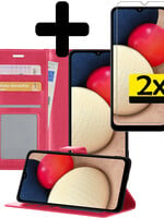LUQ LUQ Samsung Galaxy A02s Hoesje Bookcase Donkerroze Met 2x Screenprotector