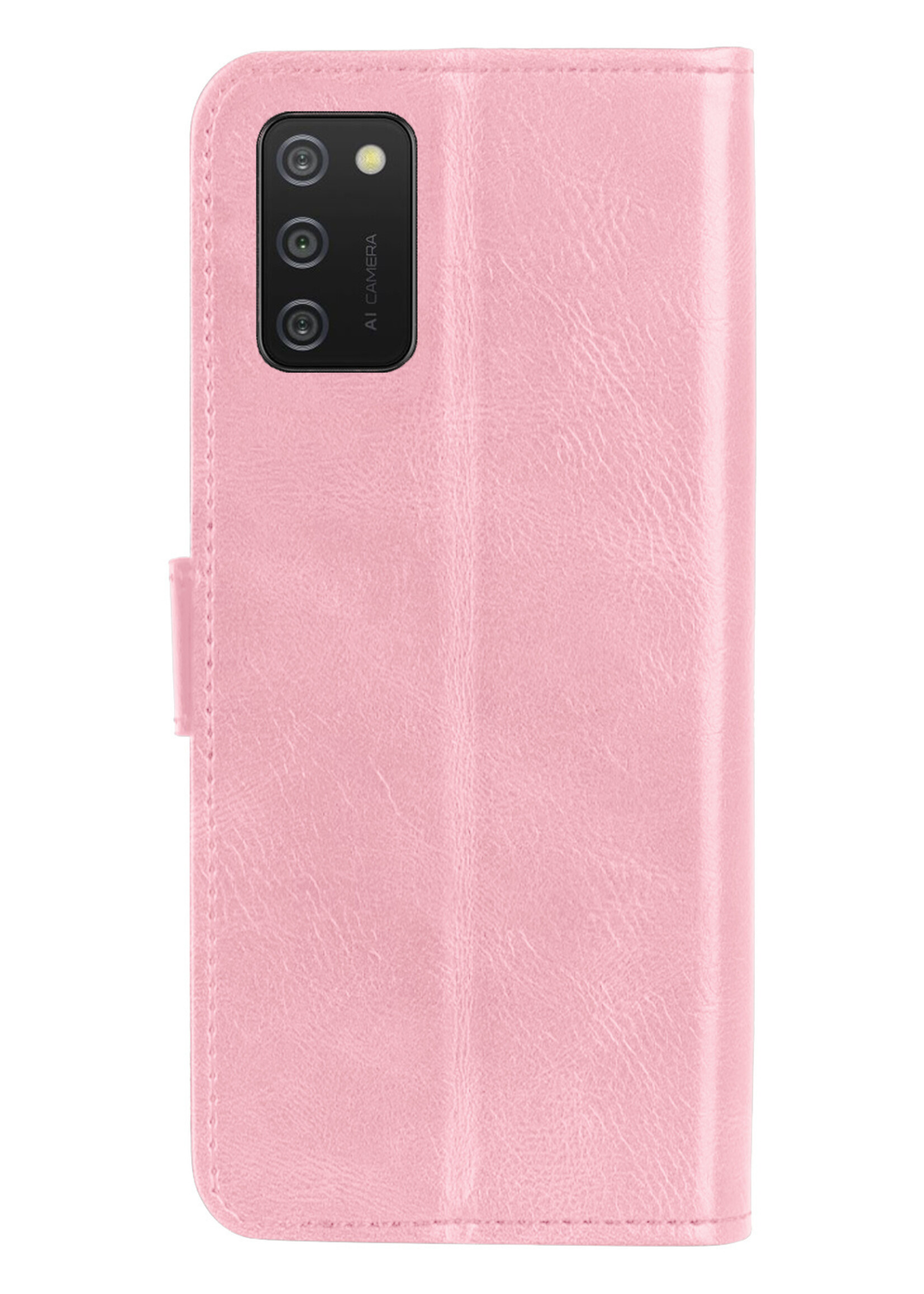 LUQ Hoesje Geschikt voor Samsung A02s Hoesje Book Case Hoes Wallet Cover Met 2x Screenprotector - Hoes Geschikt voor Samsung Galaxy A02s Hoesje Bookcase Hoes - Lichtroze