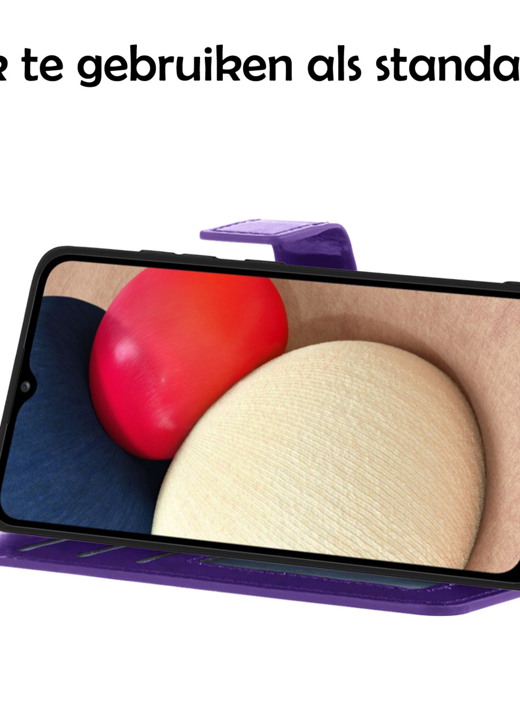 LUQ Hoesje Geschikt voor Samsung A02s Hoesje Book Case Hoes Wallet Cover Met 2x Screenprotector - Hoes Geschikt voor Samsung Galaxy A02s Hoesje Bookcase Hoes - Paars