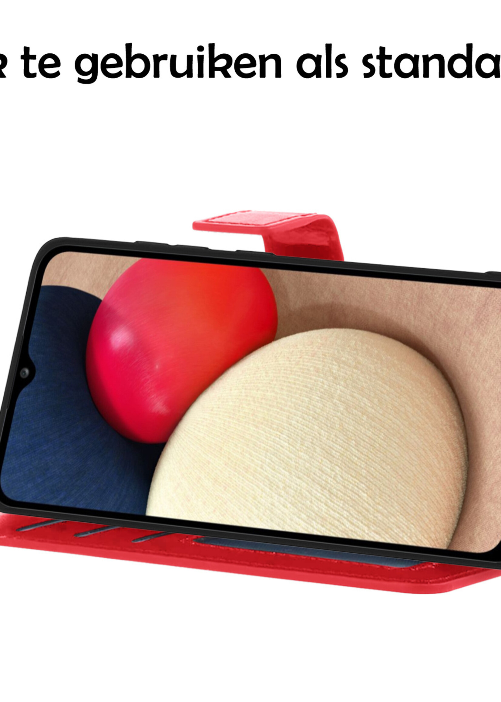 LUQ Hoesje Geschikt voor Samsung A02s Hoesje Book Case Hoes Wallet Cover Met 2x Screenprotector - Hoes Geschikt voor Samsung Galaxy A02s Hoesje Bookcase Hoes - Rood