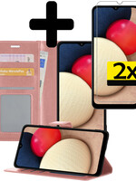 LUQ LUQ Samsung Galaxy A02s Hoesje Bookcase Rose goud Met 2x Screenprotector