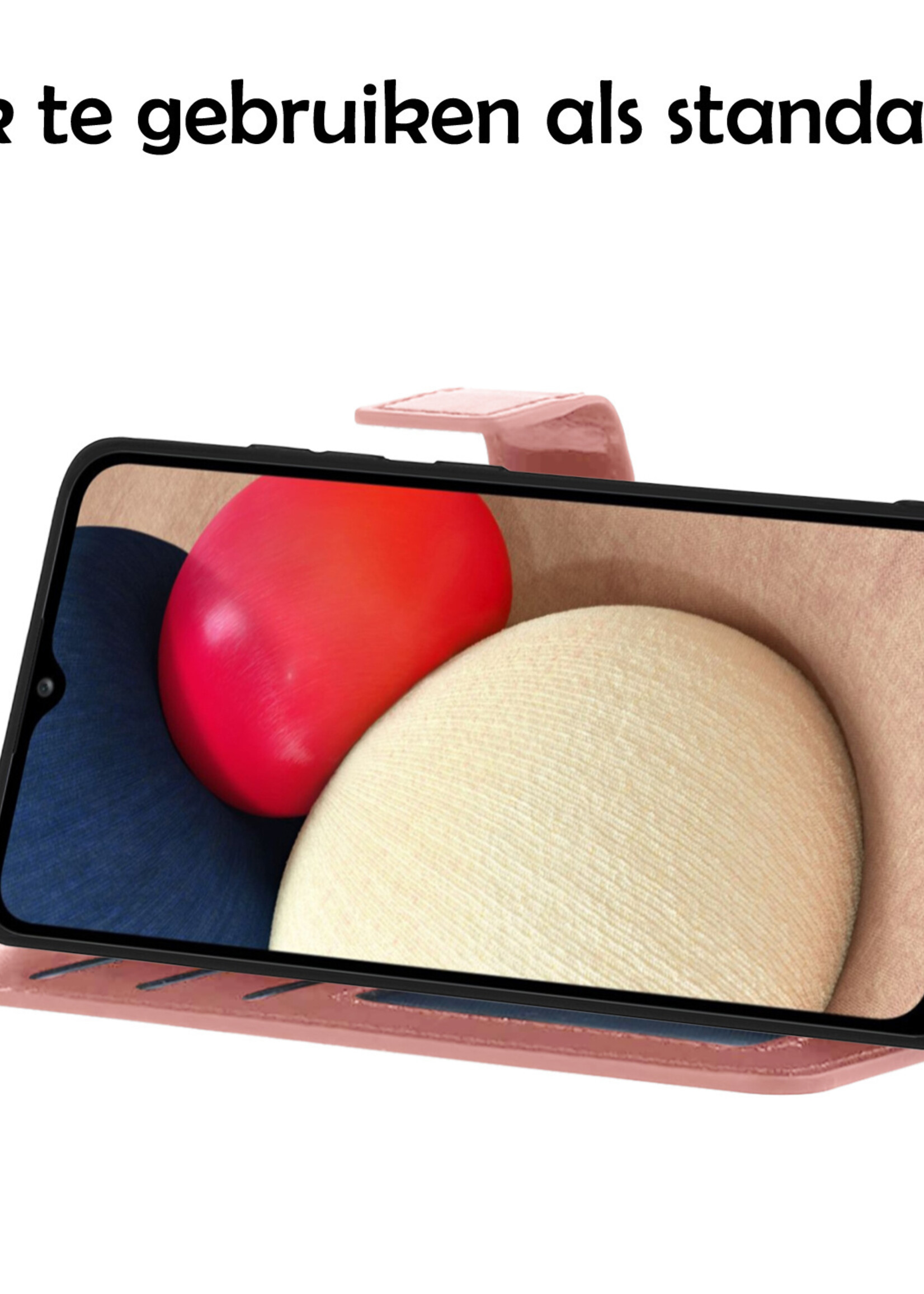 LUQ Hoesje Geschikt voor Samsung A02s Hoesje Book Case Hoes Wallet Cover Met 2x Screenprotector - Hoes Geschikt voor Samsung Galaxy A02s Hoesje Bookcase Hoes - Rosé goud