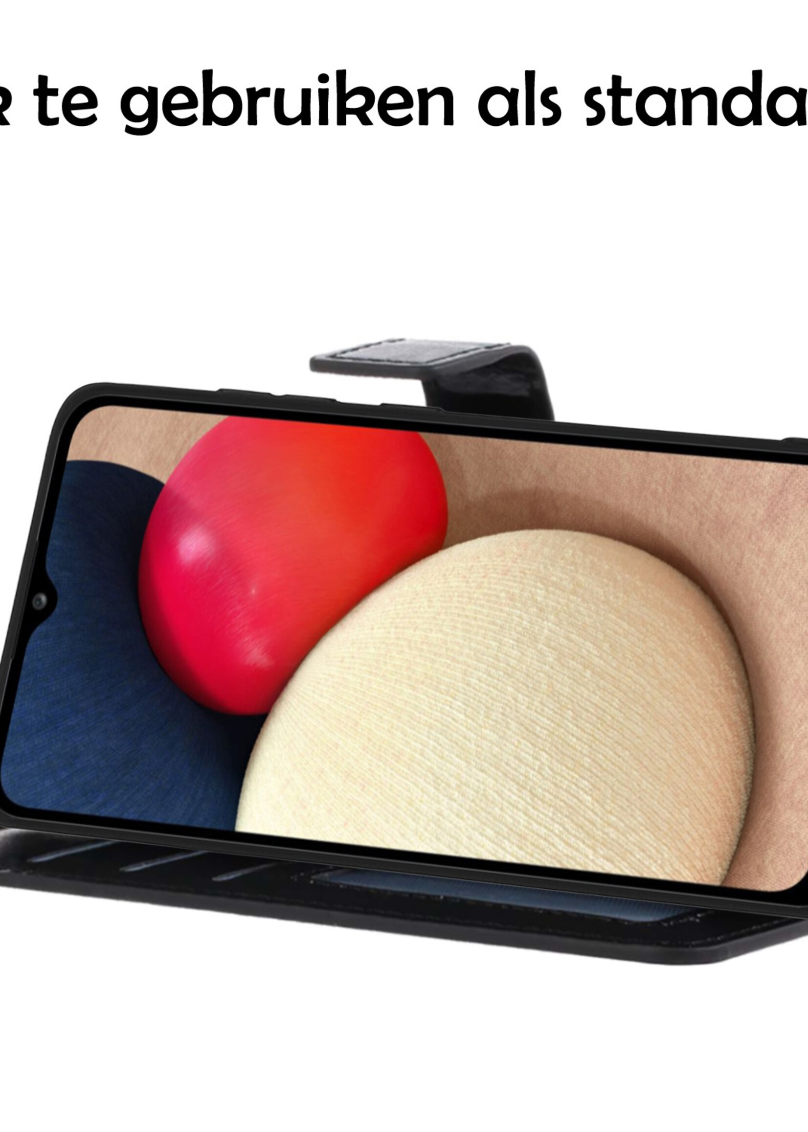 LUQ Hoesje Geschikt voor Samsung A02s Hoesje Book Case Hoes Wallet Cover Met 2x Screenprotector - Hoes Geschikt voor Samsung Galaxy A02s Hoesje Bookcase Hoes - Zwart