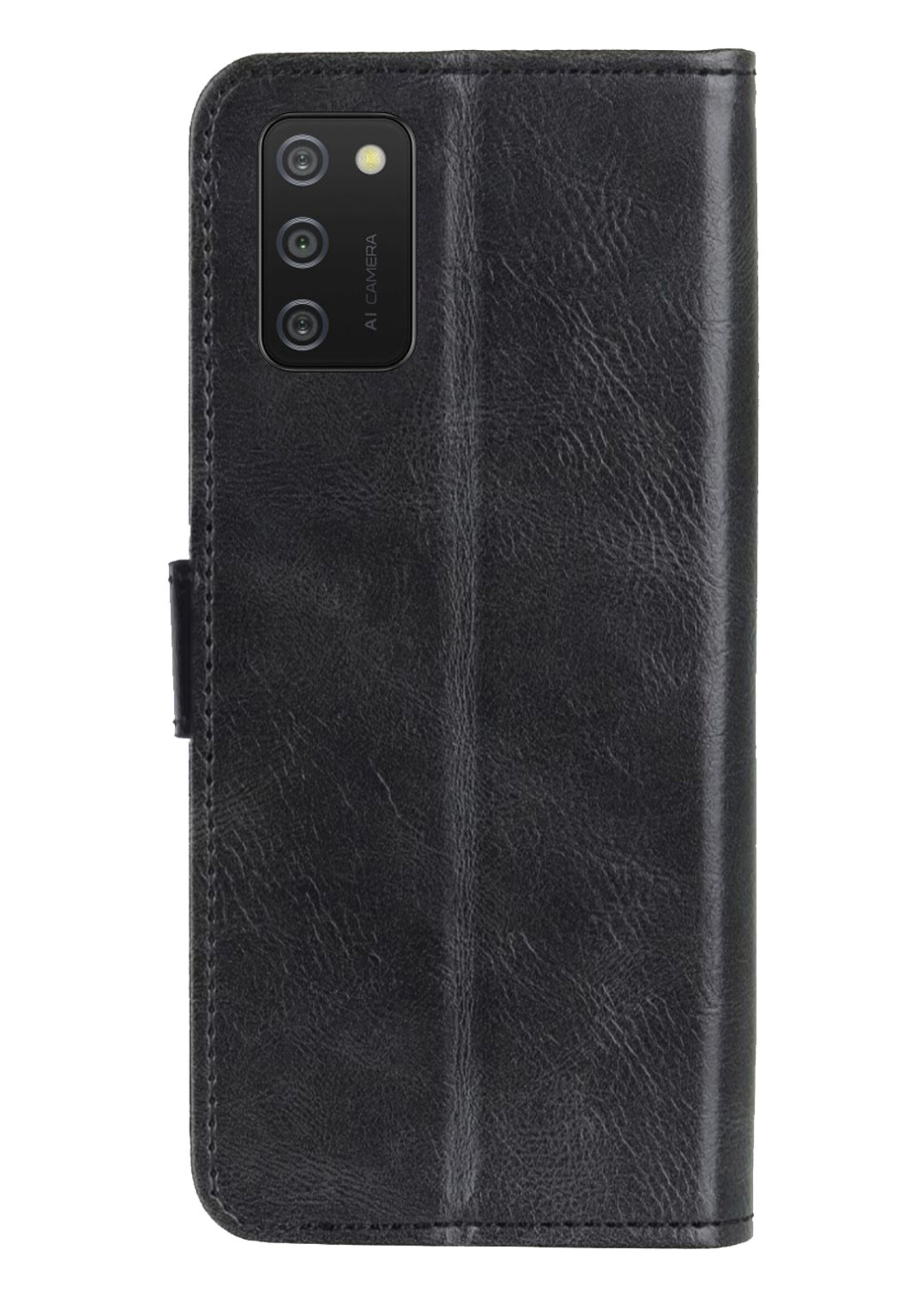 LUQ Hoesje Geschikt voor Samsung A02s Hoesje Book Case Hoes Wallet Cover Met 2x Screenprotector - Hoes Geschikt voor Samsung Galaxy A02s Hoesje Bookcase Hoes - Zwart