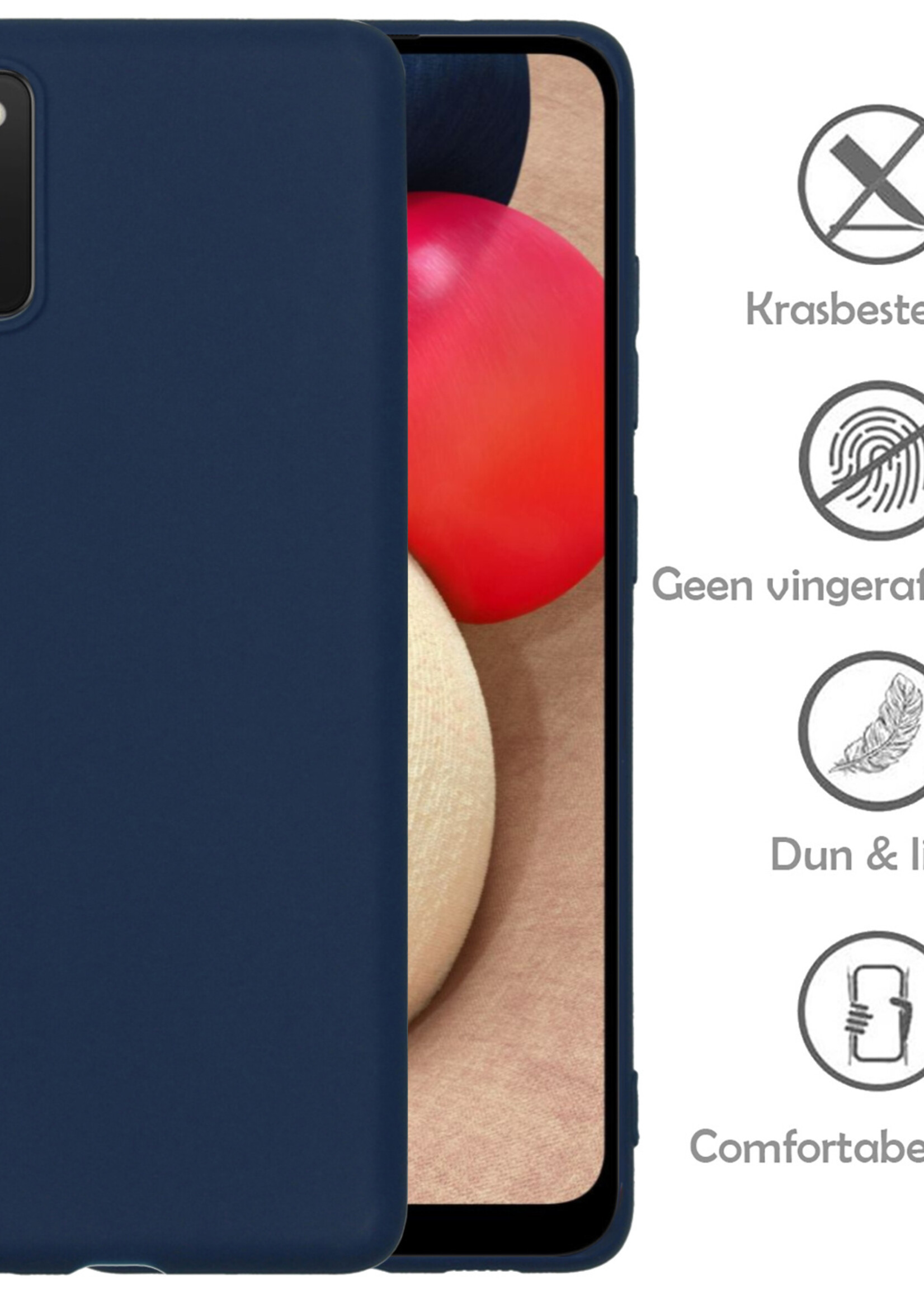 LUQ Hoesje Geschikt voor Samsung A03s Hoesje Siliconen Case - Hoes Geschikt voor Samsung Galaxy A03s Hoes Siliconen - Donkerblauw - 2 Stuks