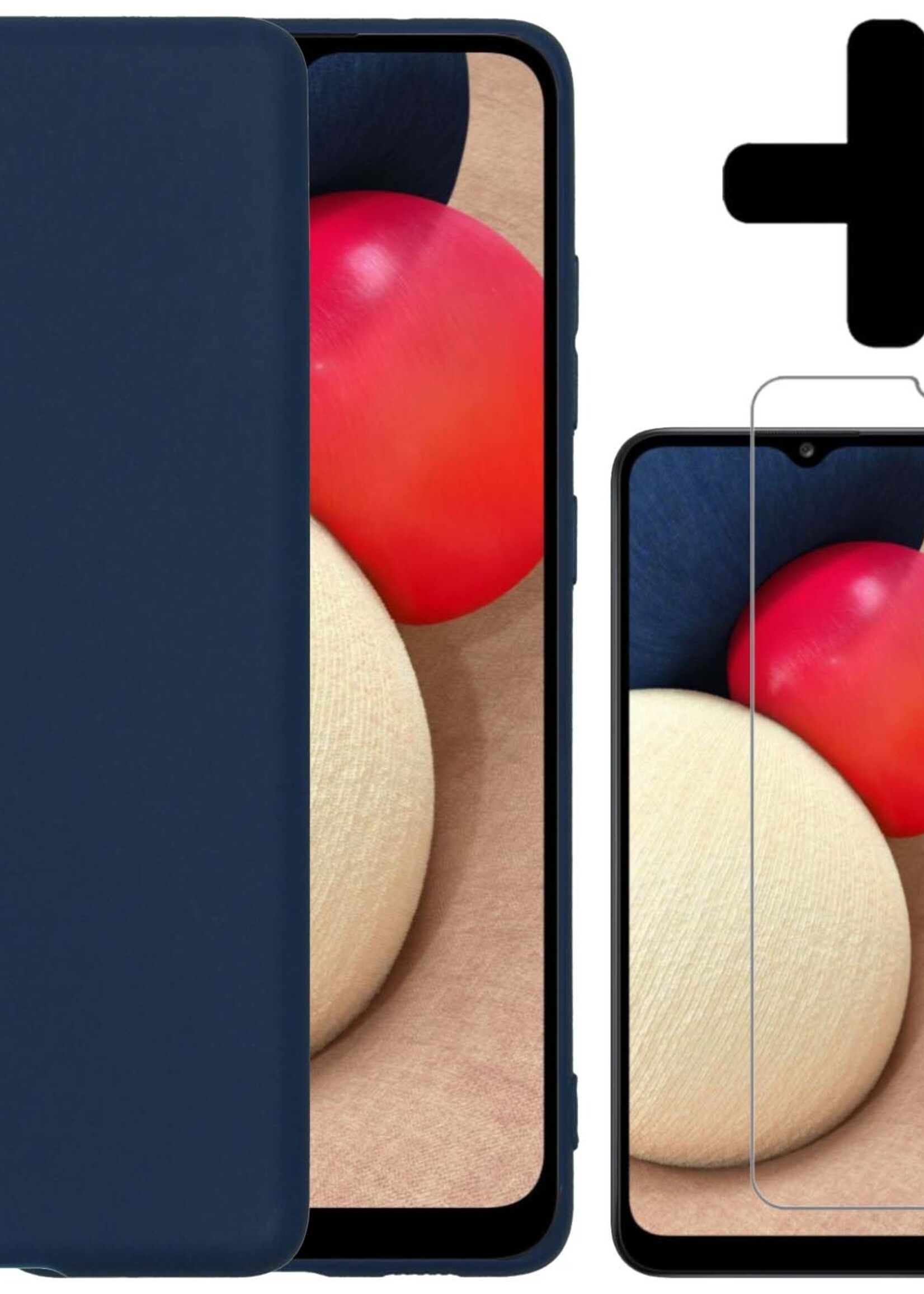 LUQ Hoesje Geschikt voor Samsung A03s Hoesje Siliconen Case Met Screenprotector - Hoes Geschikt voor Samsung Galaxy A03s Hoes Siliconen - Donkerblauw