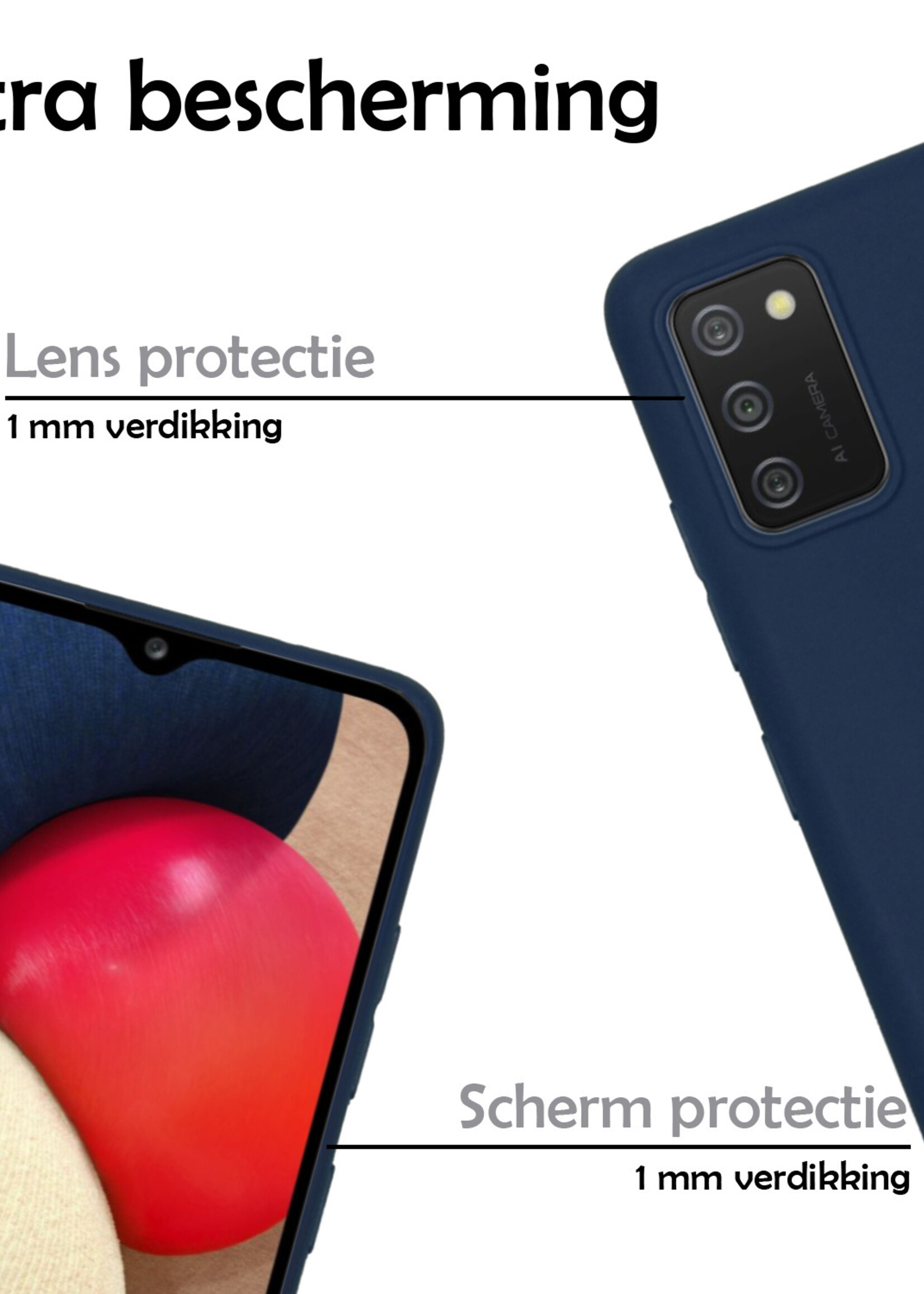 LUQ Hoesje Geschikt voor Samsung A03s Hoesje Siliconen Case Met Screenprotector - Hoes Geschikt voor Samsung Galaxy A03s Hoes Siliconen - Donkerblauw