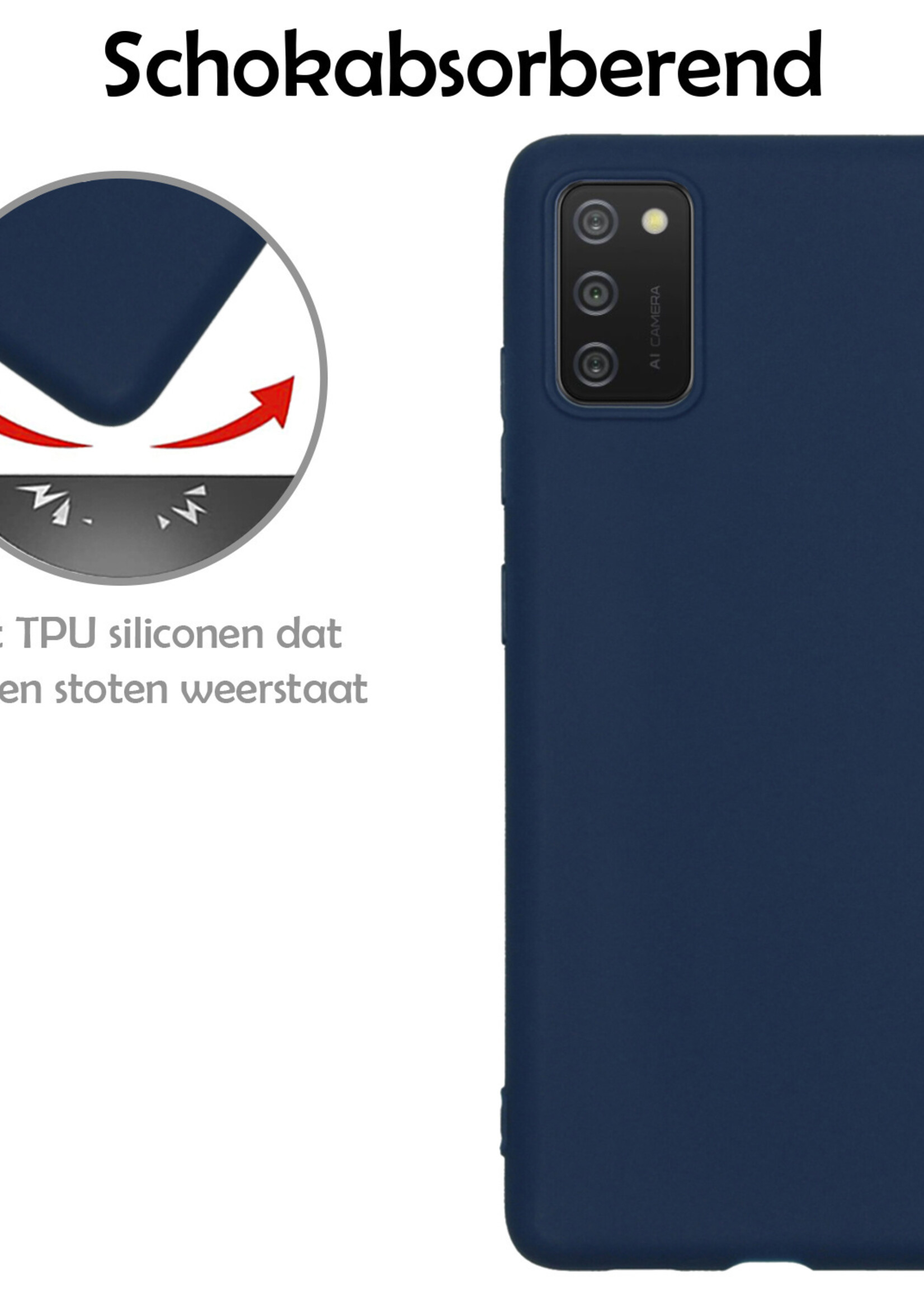 LUQ Hoesje Geschikt voor Samsung A03s Hoesje Siliconen Case Met Screenprotector - Hoes Geschikt voor Samsung Galaxy A03s Hoes Siliconen - Donkerblauw