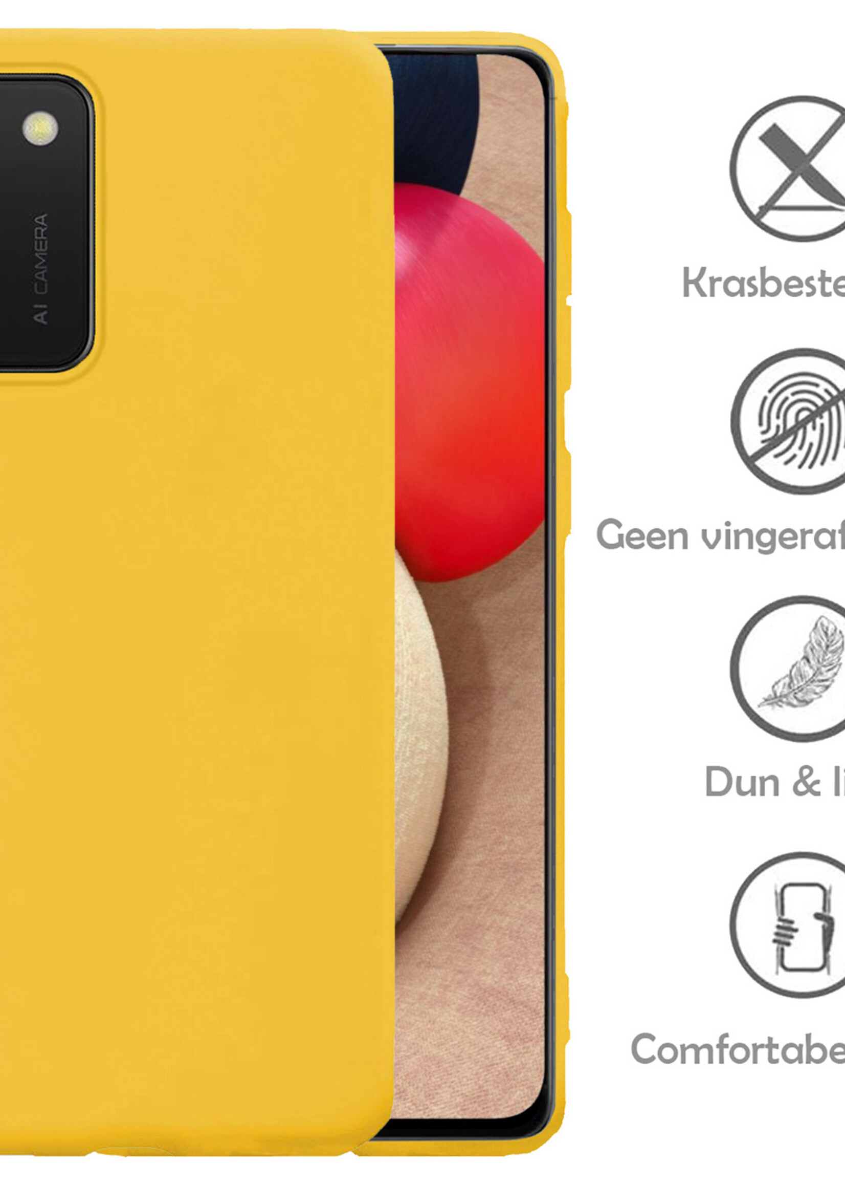 LUQ Hoesje Geschikt voor Samsung A03s Hoesje Siliconen Case Met Screenprotector - Hoes Geschikt voor Samsung Galaxy A03s Hoes Siliconen - Geel