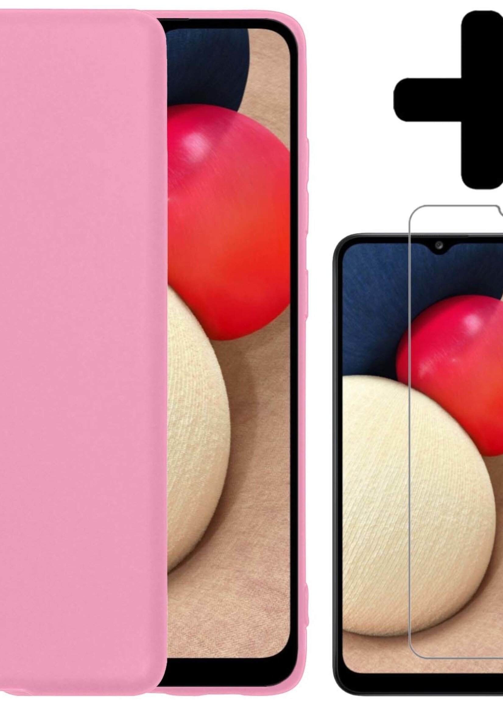 LUQ Hoesje Geschikt voor Samsung A03s Hoesje Siliconen Case Met Screenprotector - Hoes Geschikt voor Samsung Galaxy A03s Hoes Siliconen - Lichtroze