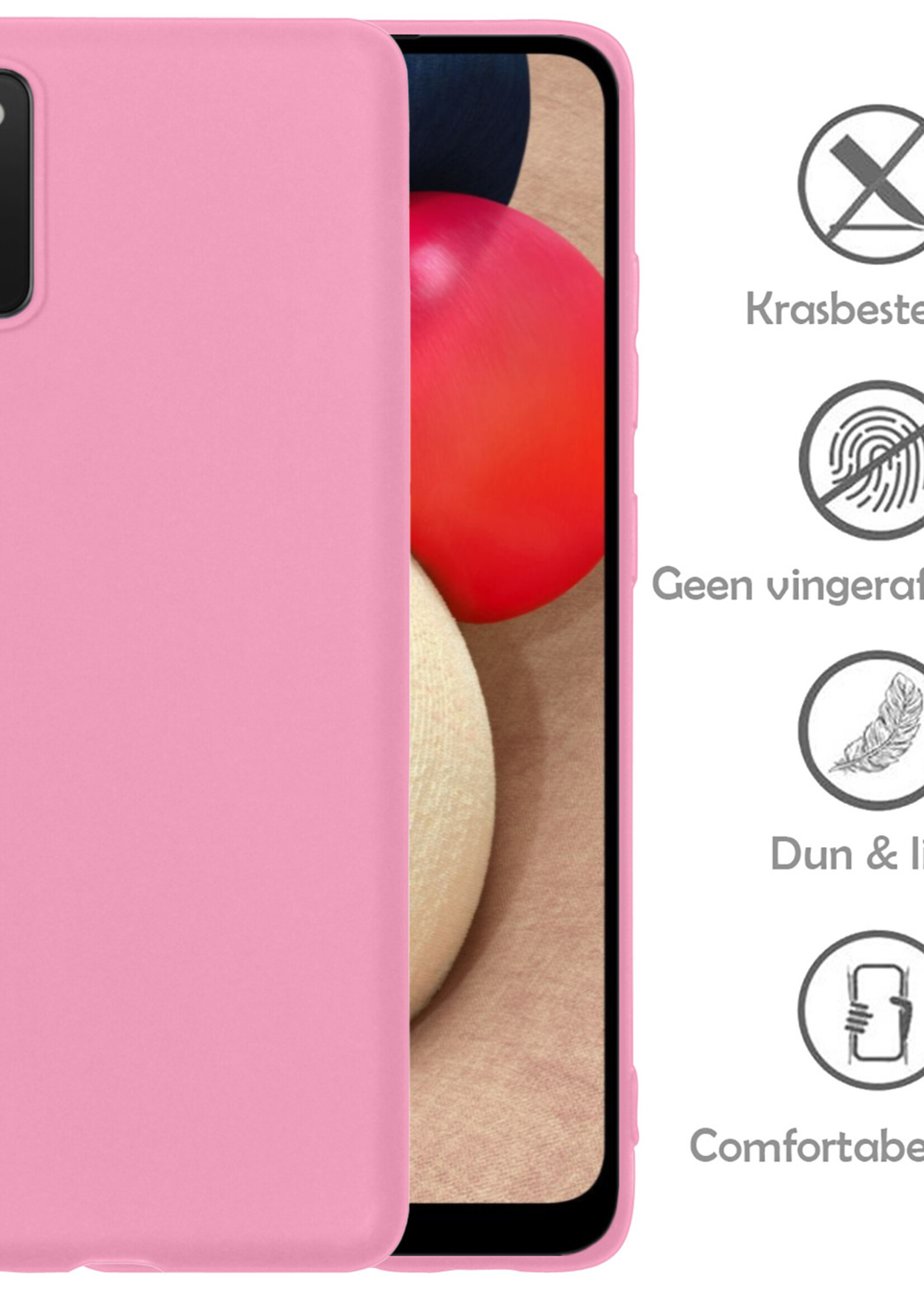 LUQ Hoesje Geschikt voor Samsung A03s Hoesje Siliconen Case Met Screenprotector - Hoes Geschikt voor Samsung Galaxy A03s Hoes Siliconen - Lichtroze