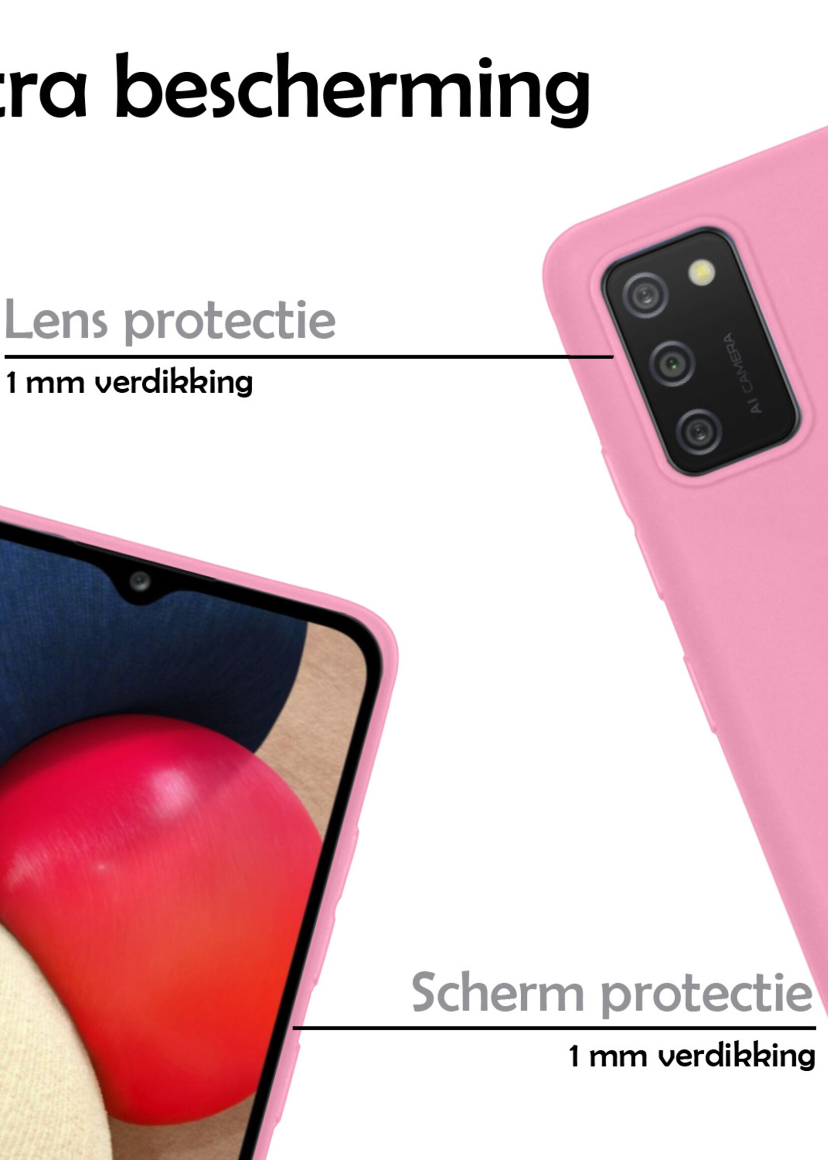 LUQ Hoesje Geschikt voor Samsung A03s Hoesje Siliconen Case Met Screenprotector - Hoes Geschikt voor Samsung Galaxy A03s Hoes Siliconen - Lichtroze