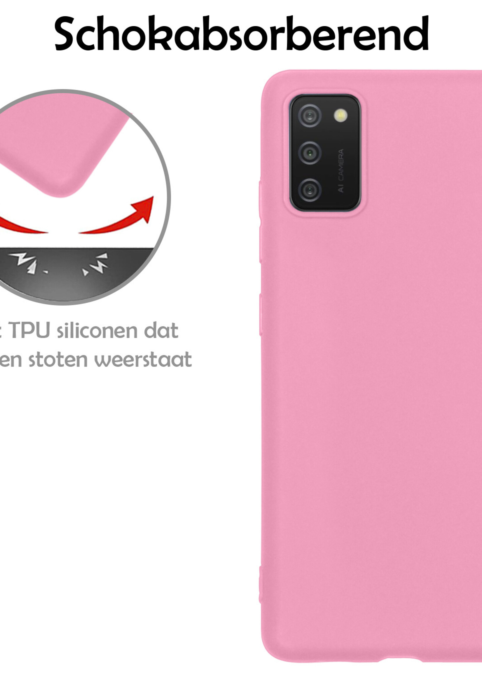 LUQ Hoesje Geschikt voor Samsung A03s Hoesje Siliconen Case Met Screenprotector - Hoes Geschikt voor Samsung Galaxy A03s Hoes Siliconen - Lichtroze