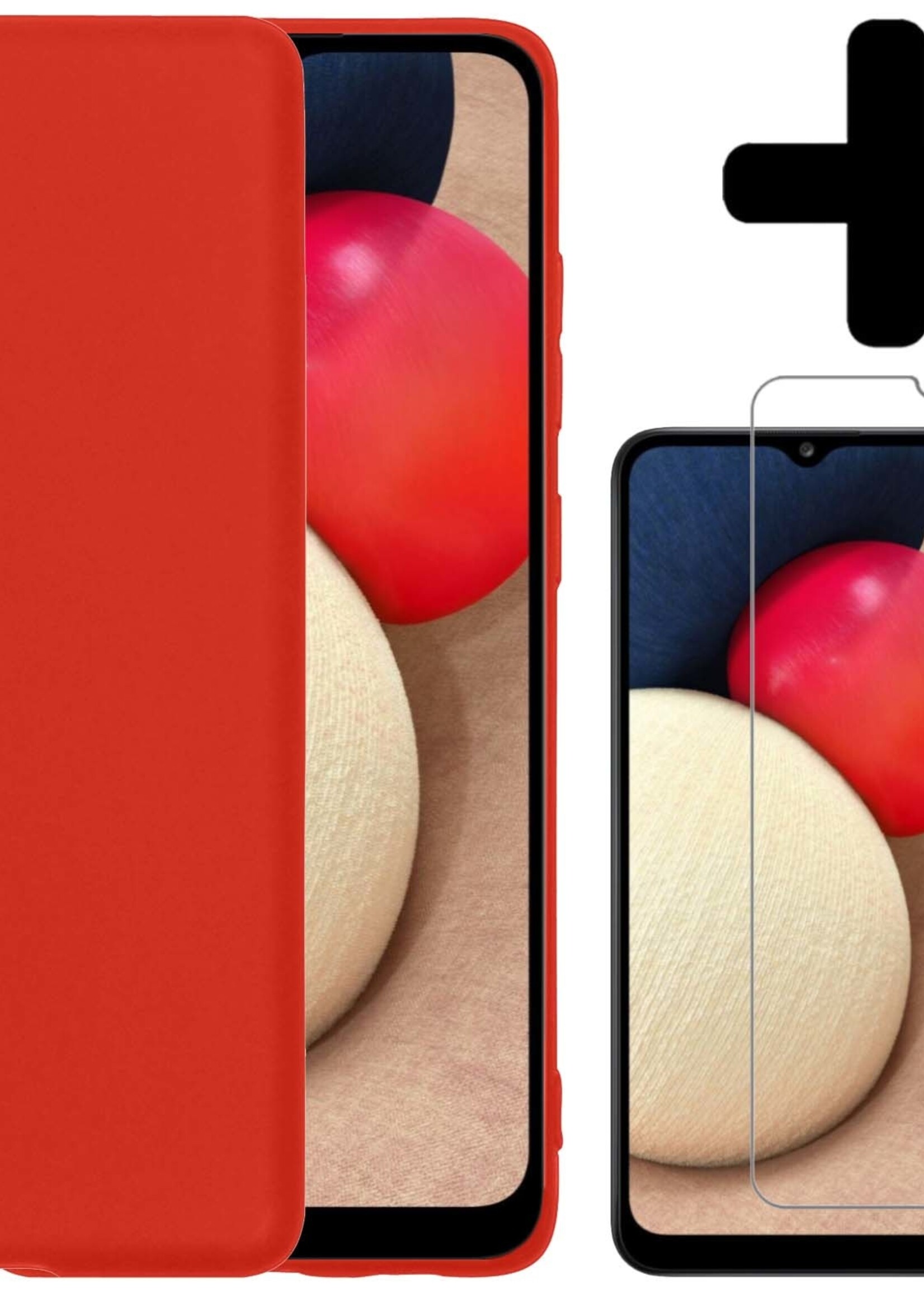 LUQ Hoesje Geschikt voor Samsung A03s Hoesje Siliconen Case Met Screenprotector - Hoes Geschikt voor Samsung Galaxy A03s Hoes Siliconen - Rood