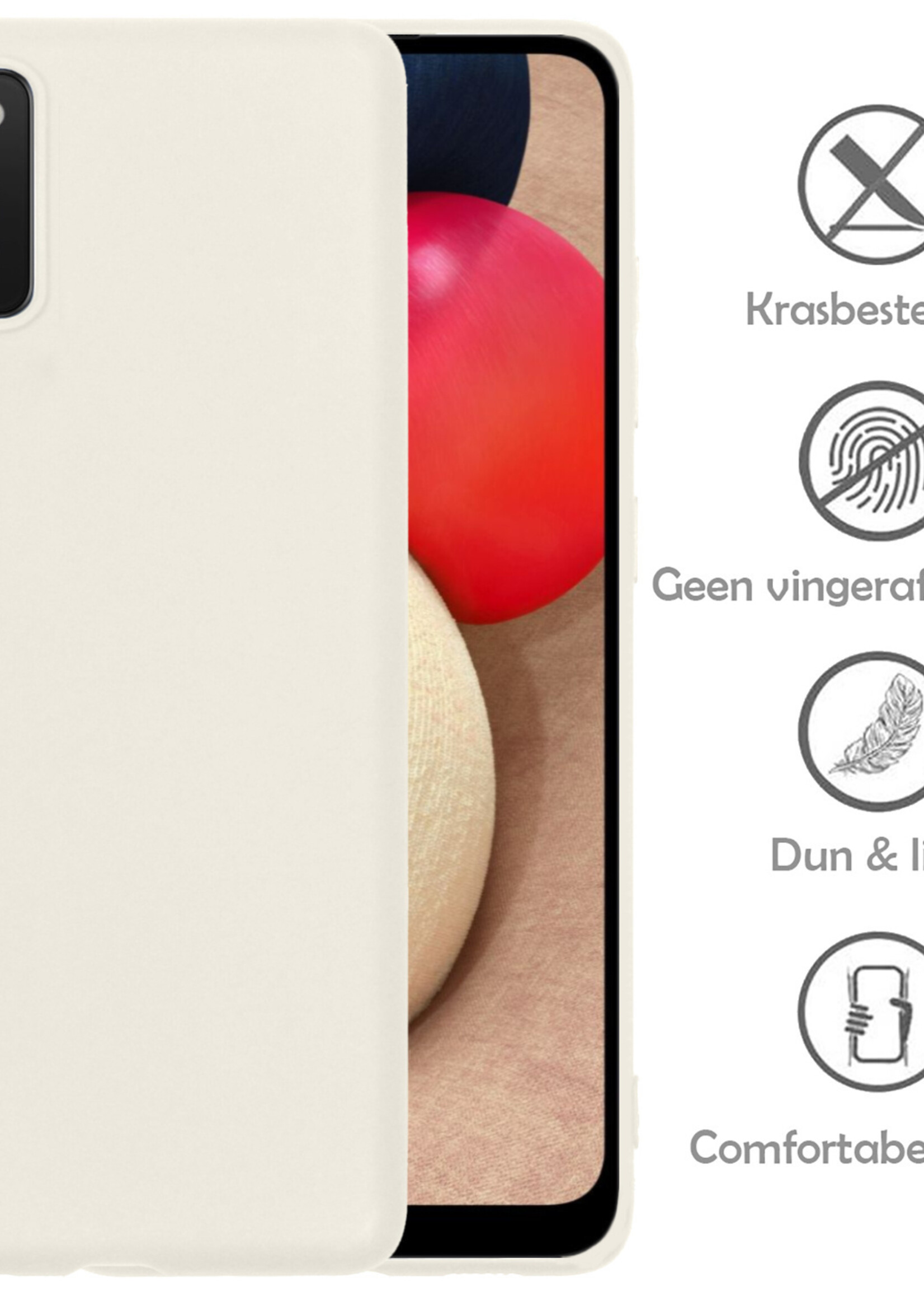 LUQ Hoesje Geschikt voor Samsung A03s Hoesje Siliconen Case Met Screenprotector - Hoes Geschikt voor Samsung Galaxy A03s Hoes Siliconen - Wit