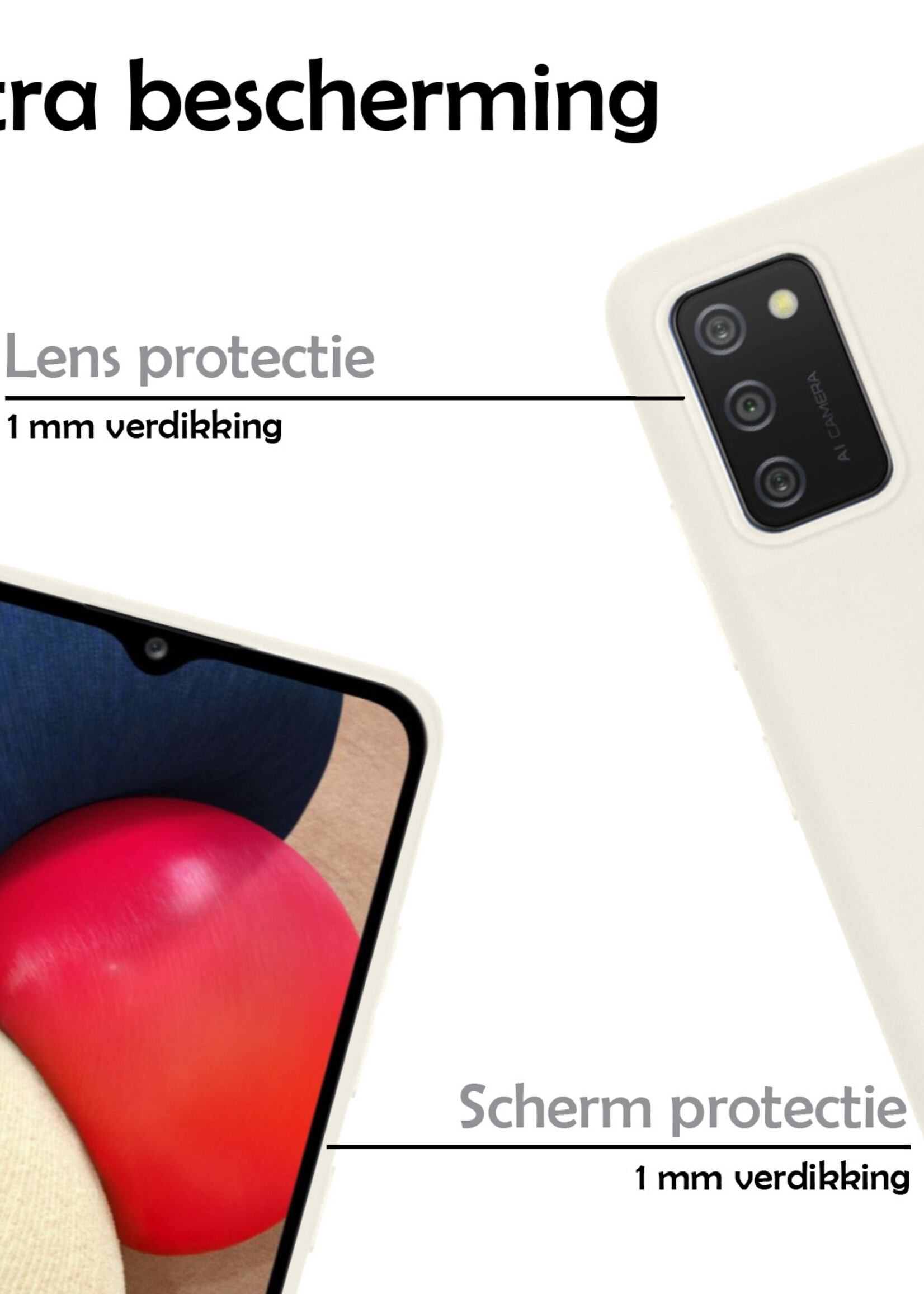 LUQ Hoesje Geschikt voor Samsung A03s Hoesje Siliconen Case Met Screenprotector - Hoes Geschikt voor Samsung Galaxy A03s Hoes Siliconen - Wit