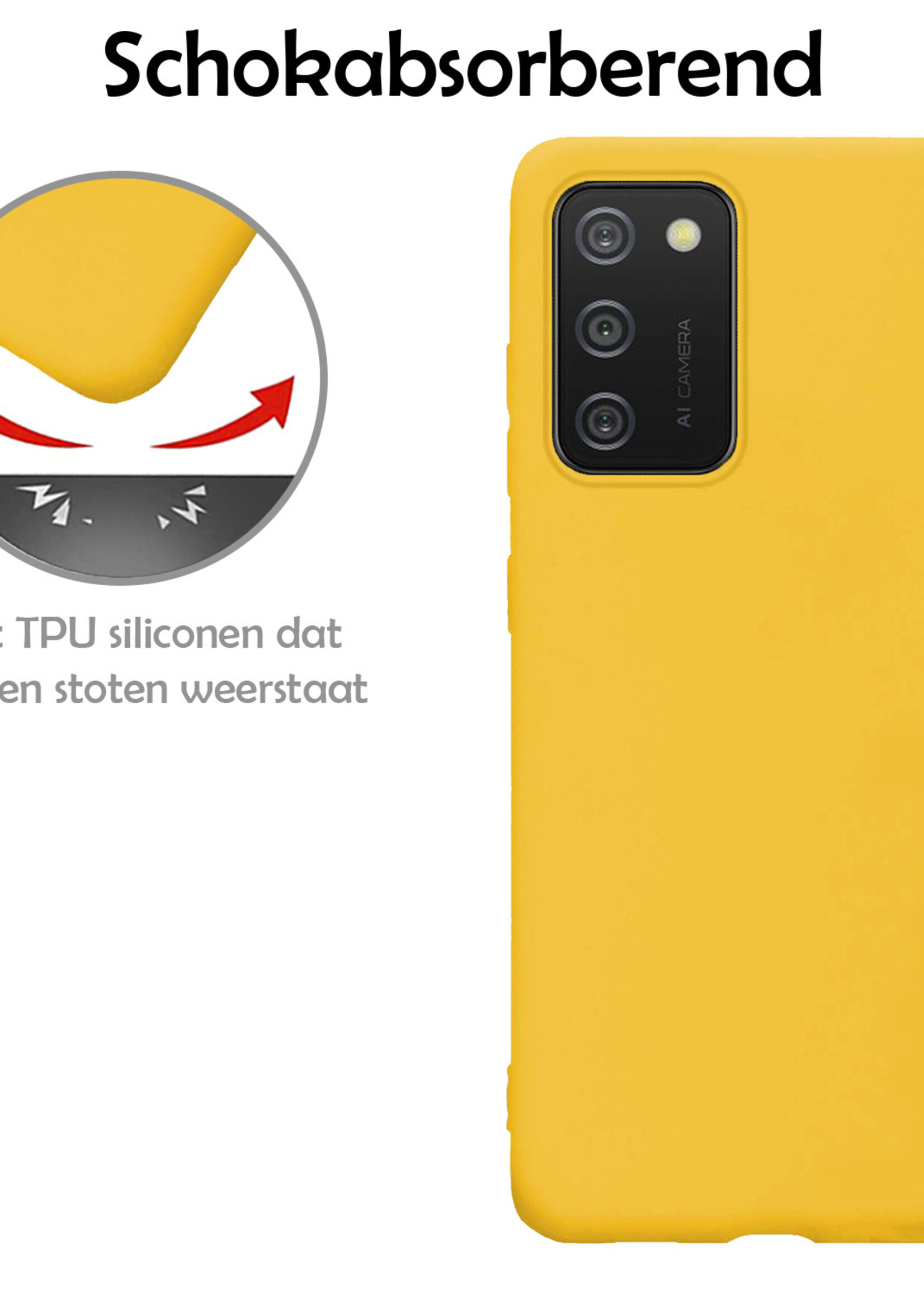 LUQ Hoesje Geschikt voor Samsung A03s Hoesje Siliconen Case Met 2x Screenprotector - Hoes Geschikt voor Samsung Galaxy A03s Hoes Siliconen - Geel