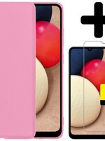 LUQ LUQ Samsung Galaxy A03s Hoesje Siliconen Met 2x Screenprotector - Lichtroze