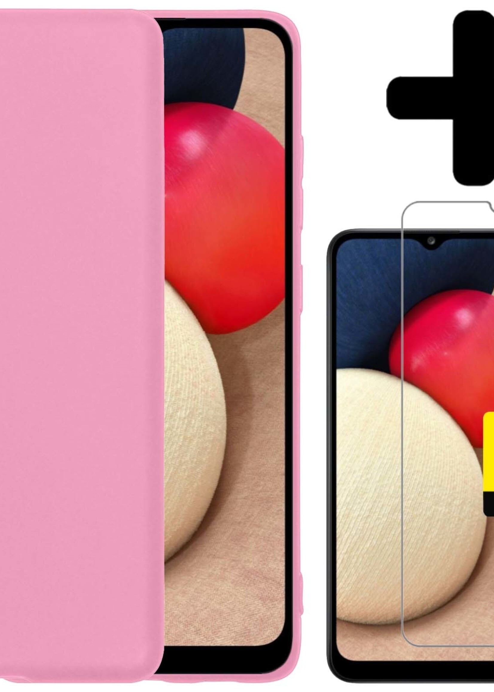 LUQ Hoesje Geschikt voor Samsung A03s Hoesje Siliconen Case Met 2x Screenprotector - Hoes Geschikt voor Samsung Galaxy A03s Hoes Siliconen - Lichtroze