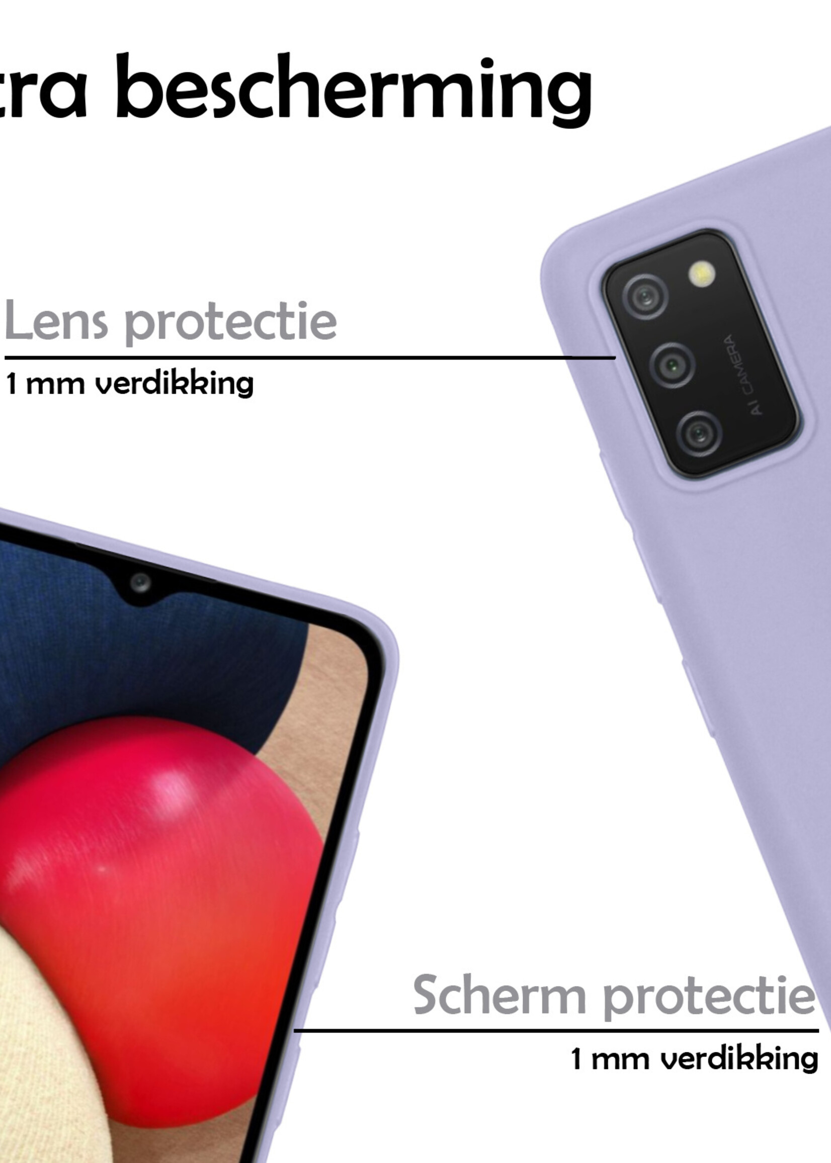 LUQ Hoesje Geschikt voor Samsung A03s Hoesje Siliconen Case Met 2x Screenprotector - Hoes Geschikt voor Samsung Galaxy A03s Hoes Siliconen - Lila