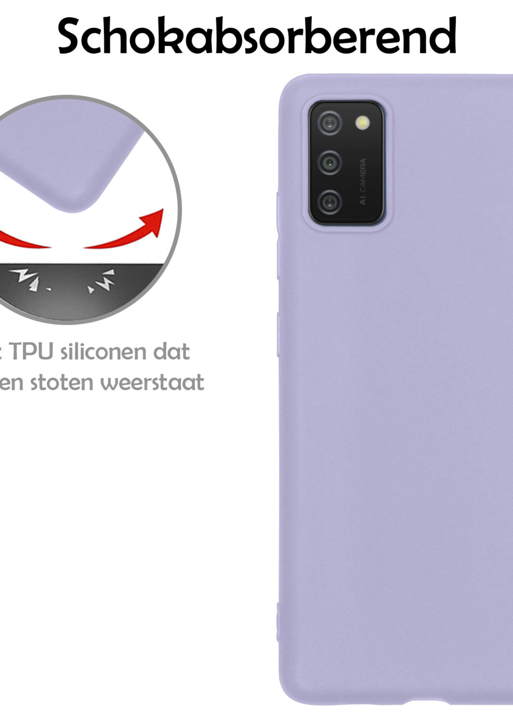 LUQ Hoesje Geschikt voor Samsung A03s Hoesje Siliconen Case Met 2x Screenprotector - Hoes Geschikt voor Samsung Galaxy A03s Hoes Siliconen - Lila