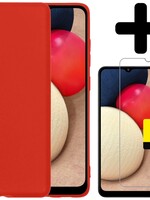 LUQ LUQ Samsung Galaxy A03s Hoesje Siliconen Met 2x Screenprotector - Rood