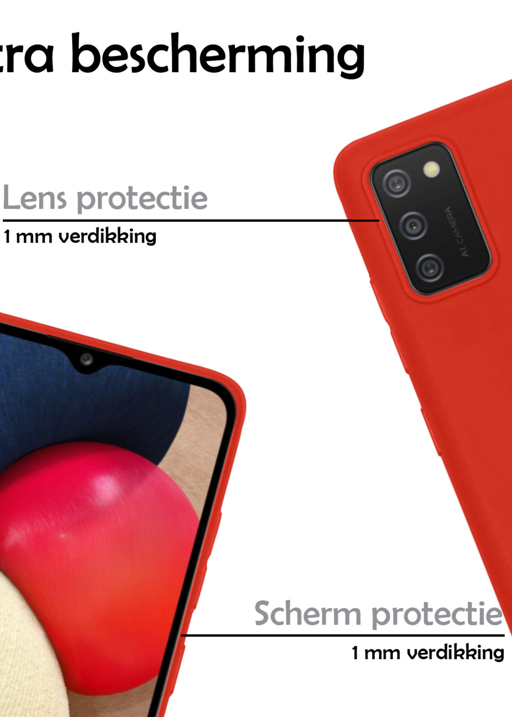 LUQ Hoesje Geschikt voor Samsung A03s Hoesje Siliconen Case Met 2x Screenprotector - Hoes Geschikt voor Samsung Galaxy A03s Hoes Siliconen - Rood