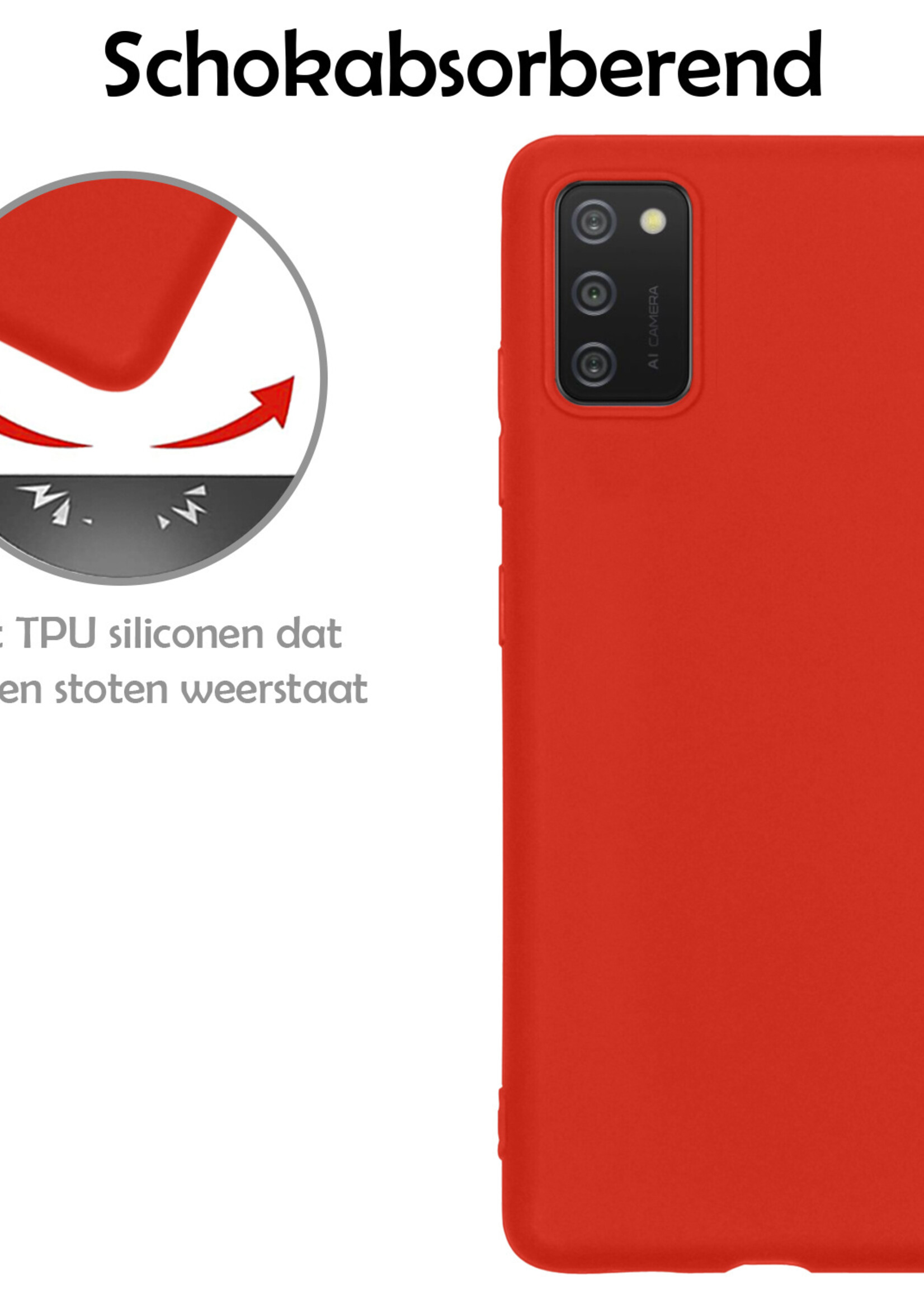 LUQ Hoesje Geschikt voor Samsung A03s Hoesje Siliconen Case Met 2x Screenprotector - Hoes Geschikt voor Samsung Galaxy A03s Hoes Siliconen - Rood