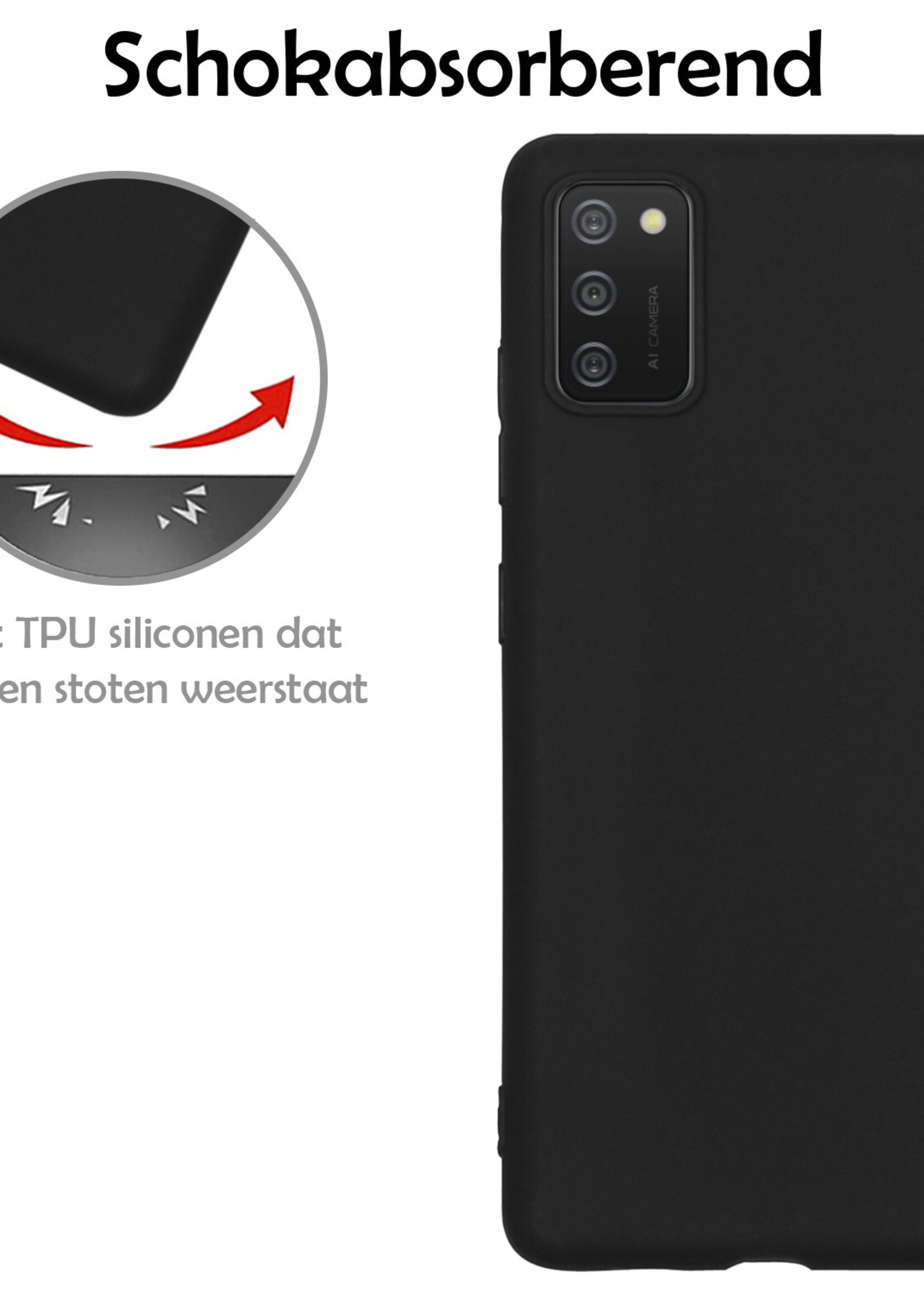 LUQ Hoesje Geschikt voor Samsung A03s Hoesje Siliconen Case Met 2x Screenprotector - Hoes Geschikt voor Samsung Galaxy A03s Hoes Siliconen - Zwart