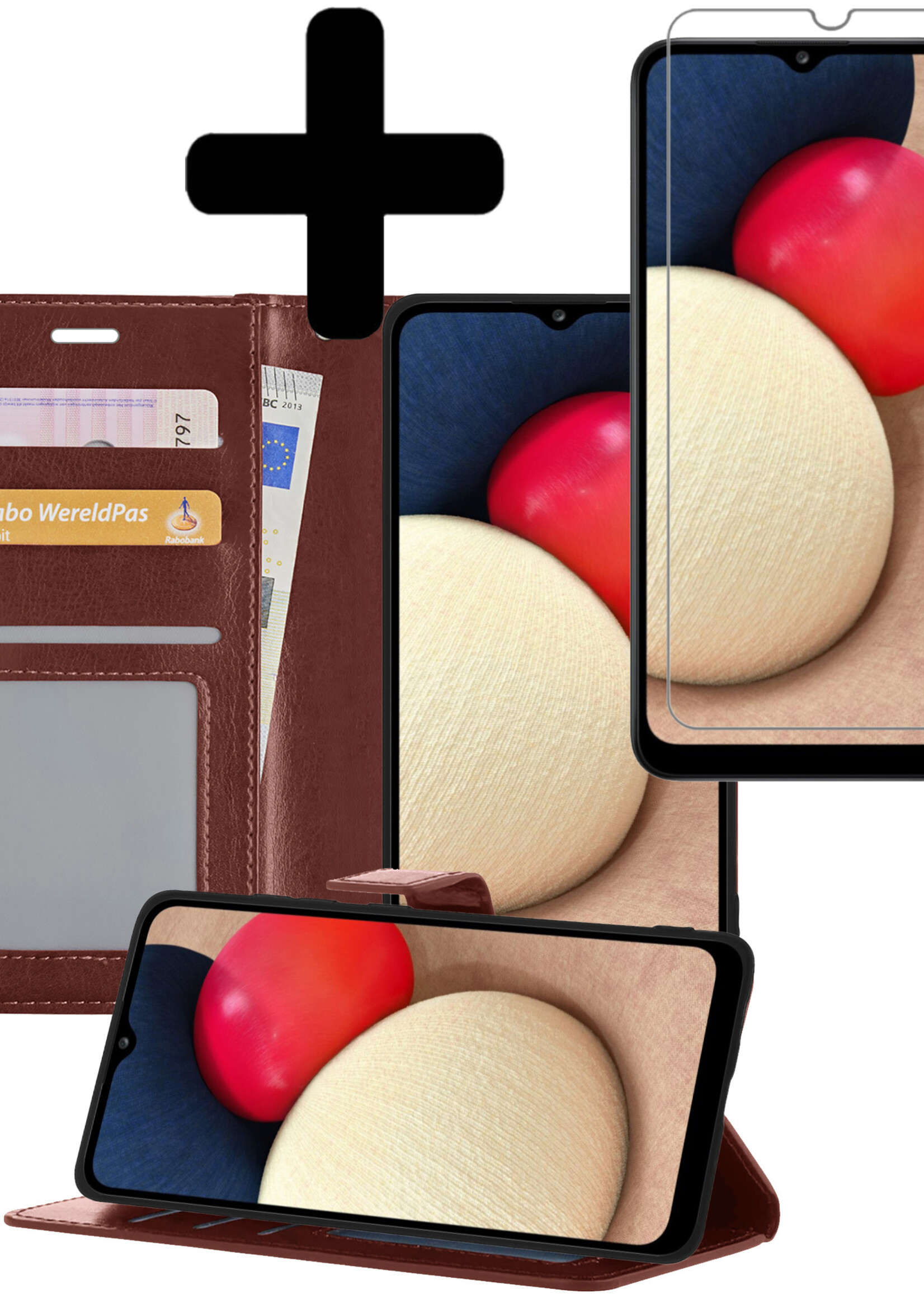 LUQ Hoesje Geschikt voor Samsung A03s Hoesje Book Case Hoes Wallet Cover Met Screenprotector - Hoes Geschikt voor Samsung Galaxy A03s Hoesje Bookcase Hoes - Bruin