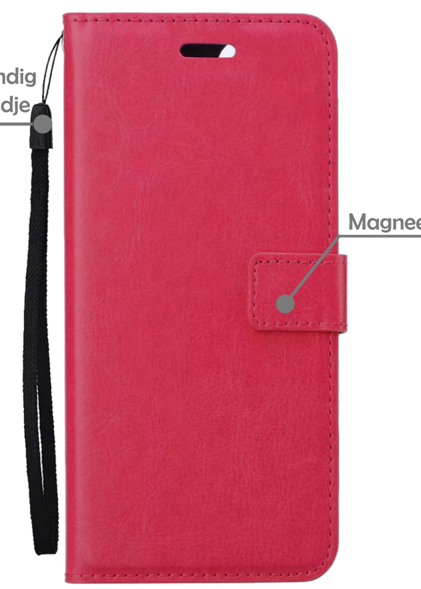 LUQ Hoesje Geschikt voor Samsung A03s Hoesje Book Case Hoes Wallet Cover Met Screenprotector - Hoes Geschikt voor Samsung Galaxy A03s Hoesje Bookcase Hoes - Donkerroze