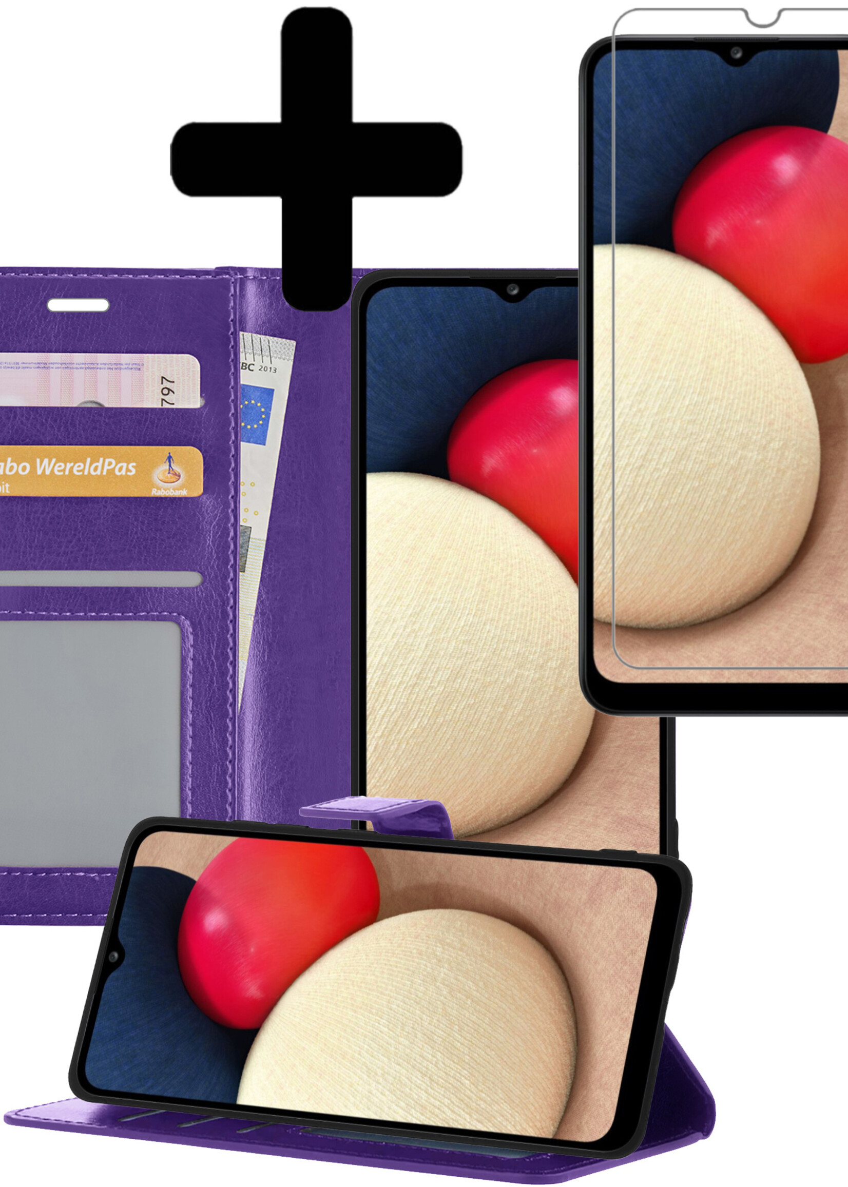 LUQ Hoesje Geschikt voor Samsung A03s Hoesje Book Case Hoes Wallet Cover Met Screenprotector - Hoes Geschikt voor Samsung Galaxy A03s Hoesje Bookcase Hoes - Paars