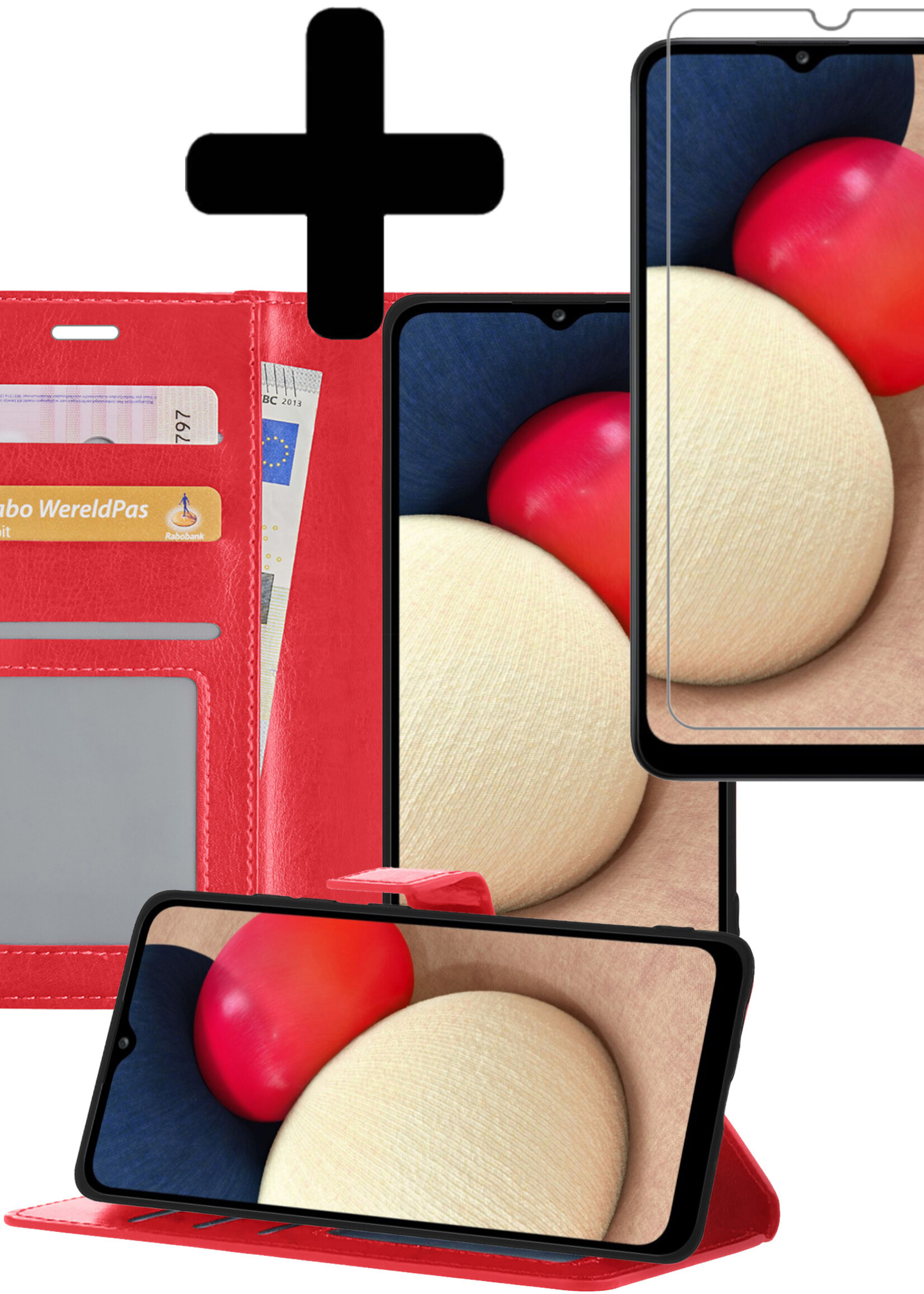 LUQ Hoesje Geschikt voor Samsung A03s Hoesje Book Case Hoes Wallet Cover Met Screenprotector - Hoes Geschikt voor Samsung Galaxy A03s Hoesje Bookcase Hoes - Rood