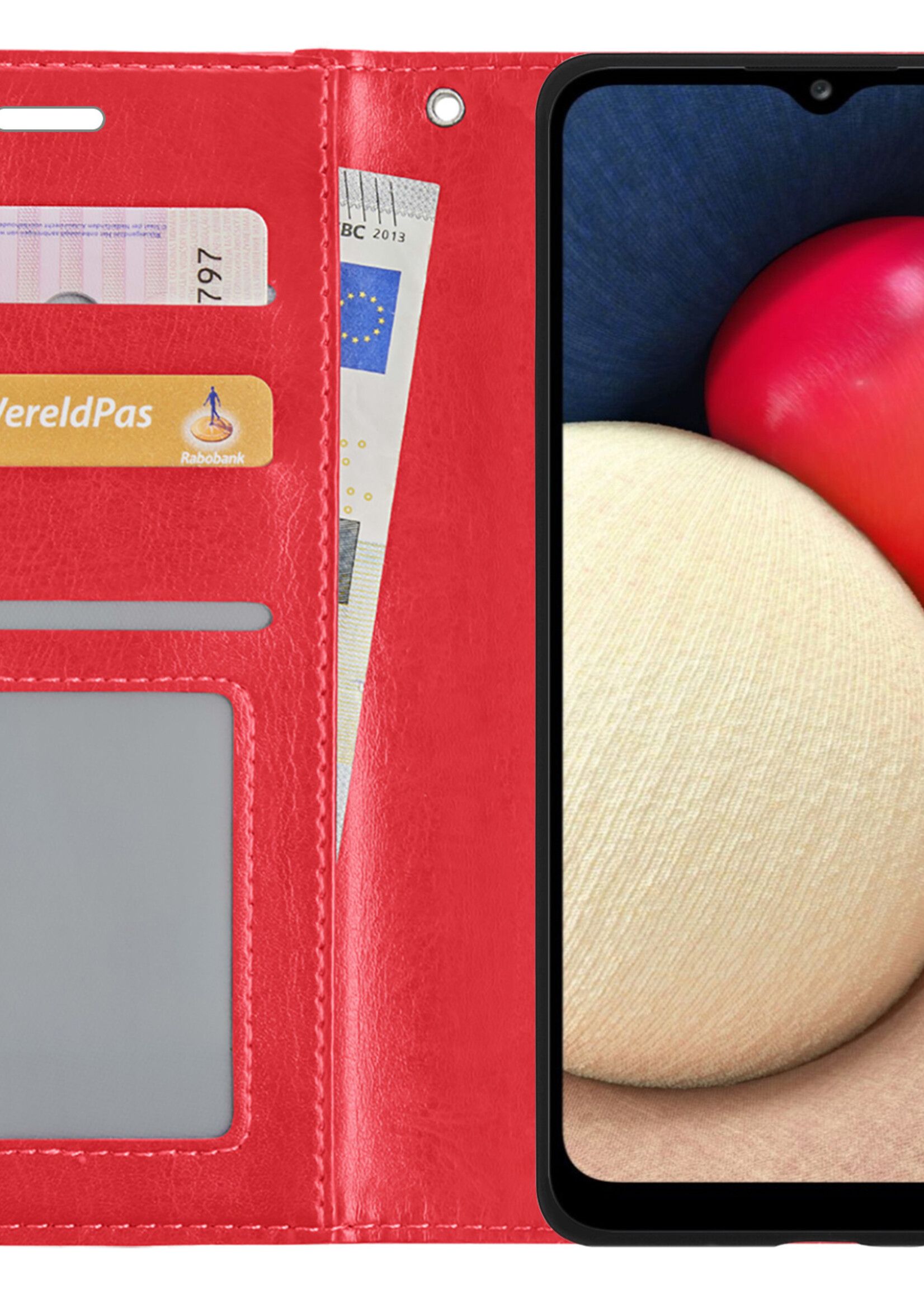 LUQ Hoesje Geschikt voor Samsung A03s Hoesje Book Case Hoes Wallet Cover Met Screenprotector - Hoes Geschikt voor Samsung Galaxy A03s Hoesje Bookcase Hoes - Rood