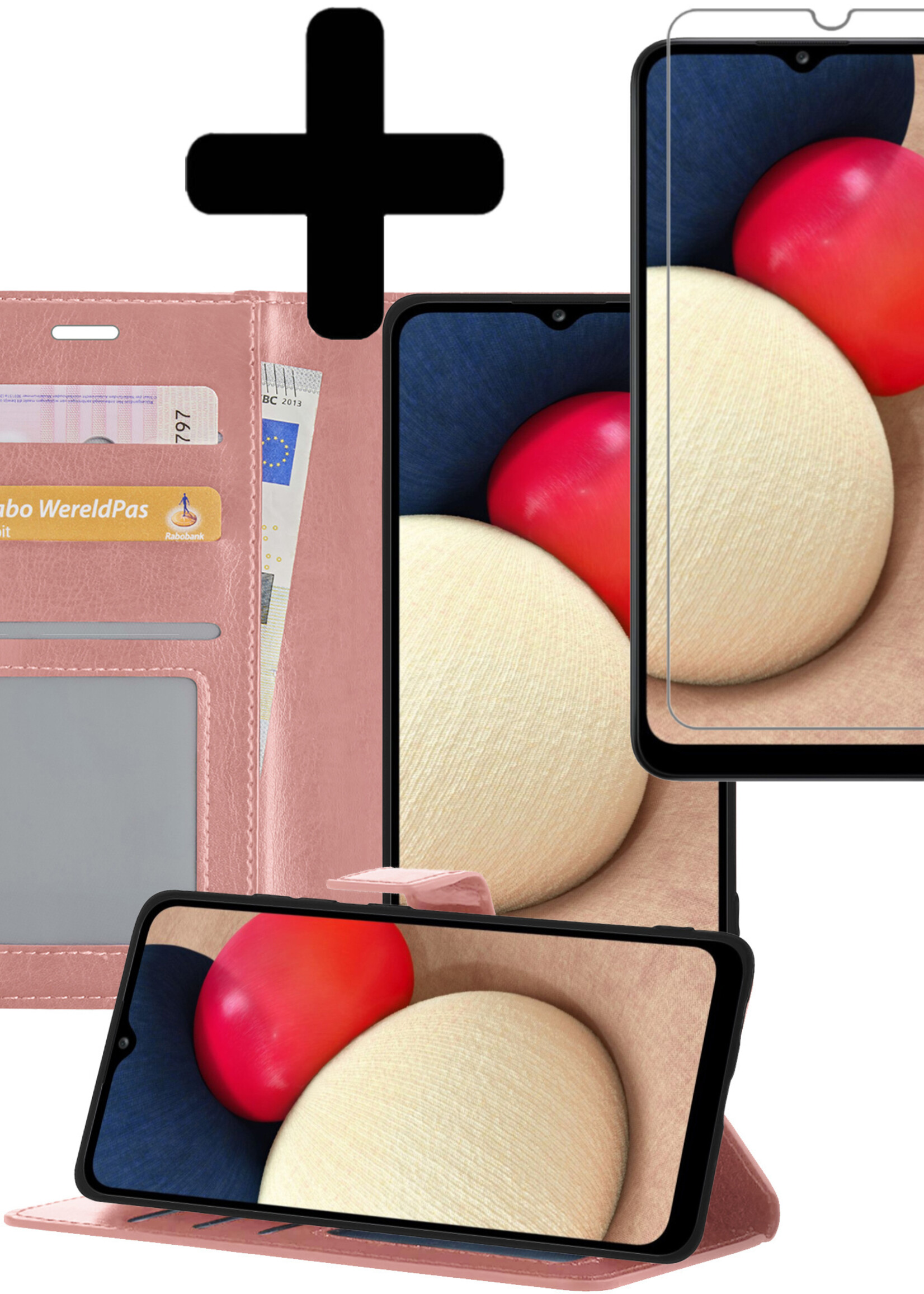 LUQ Hoesje Geschikt voor Samsung A03s Hoesje Book Case Hoes Wallet Cover Met Screenprotector - Hoes Geschikt voor Samsung Galaxy A03s Hoesje Bookcase Hoes - Rosé goud
