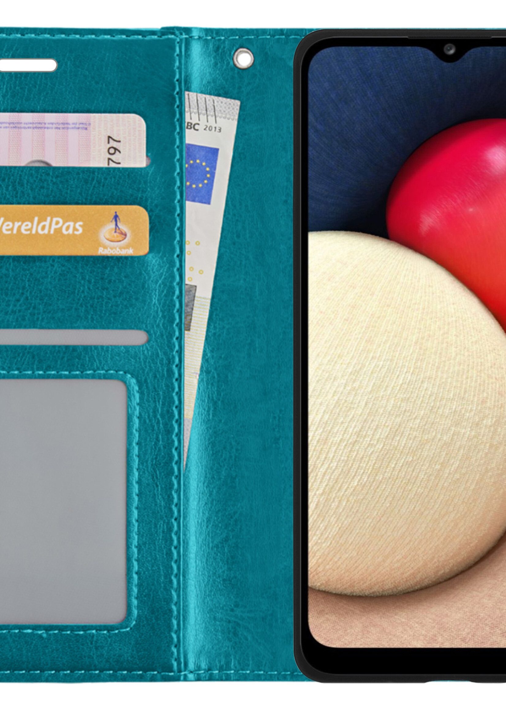 LUQ Hoesje Geschikt voor Samsung A03s Hoesje Book Case Hoes Wallet Cover Met Screenprotector - Hoes Geschikt voor Samsung Galaxy A03s Hoesje Bookcase Hoes - Turquoise